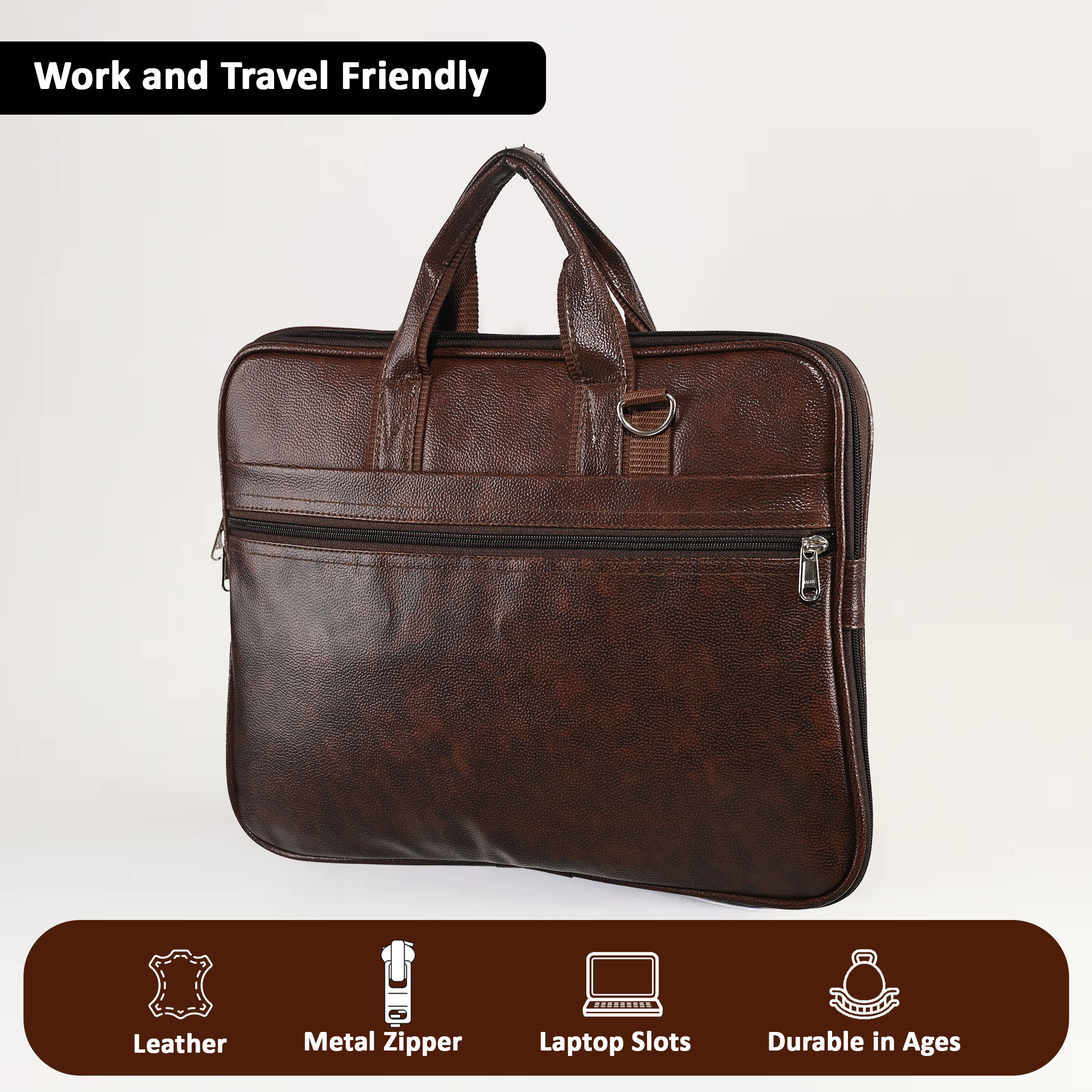 Kuber Industries Synthetic Leather 5 Compartments Waterproof Office Bag For Men  Durable  Spacious Professional Sling  Hand Bag For Mens Work  Travel  Brown