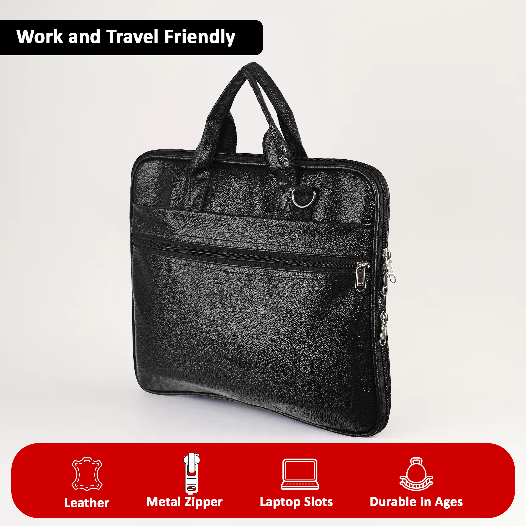 Kuber Industries Synthetic Leather 5 Compartments Waterproof Office Bag For Men  Durable  Spacious Professional Sling  Hand Bag For Mens Work  Travel  Black