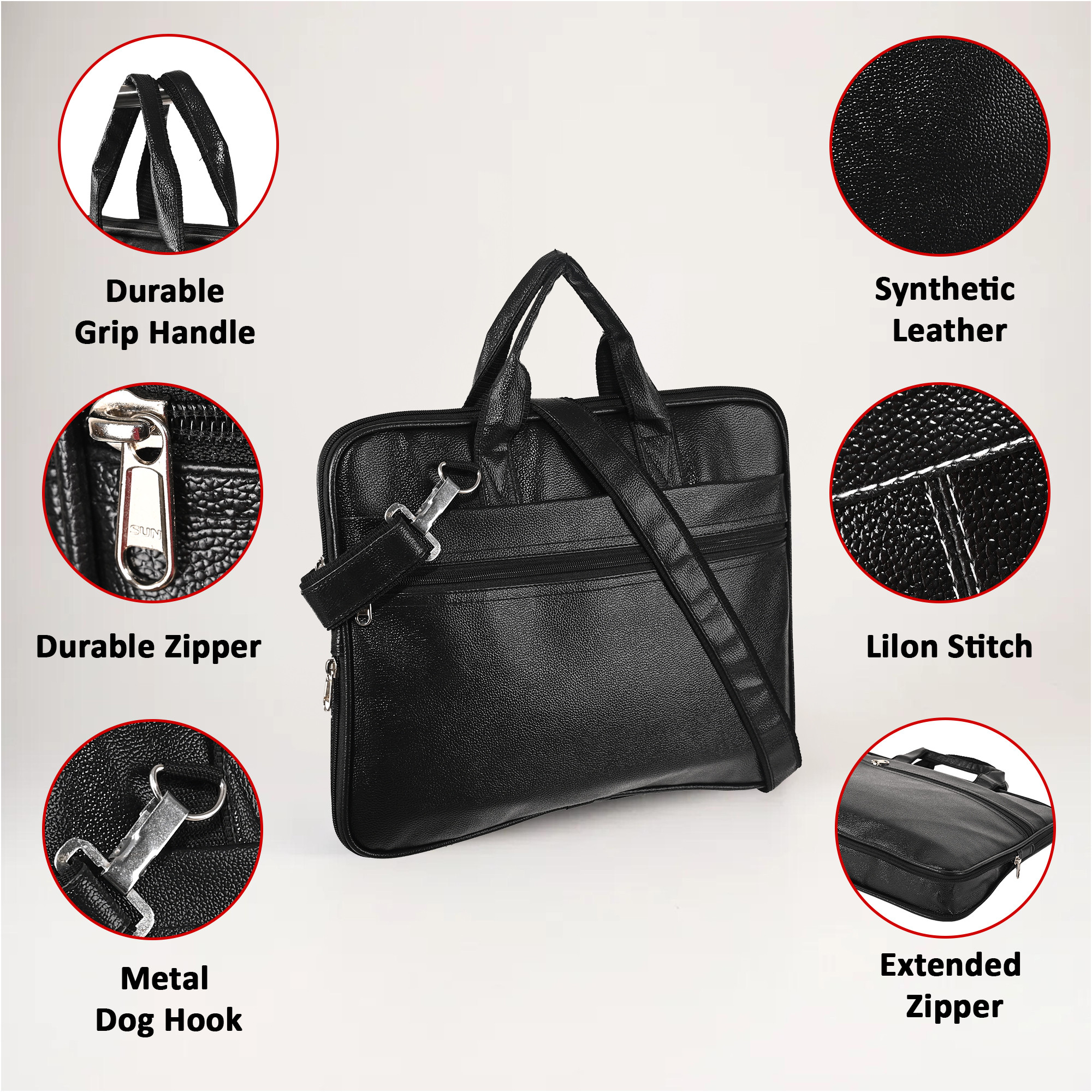 Kuber Industries Synthetic Leather 5 Compartments Waterproof Office Bag For Men  Durable  Spacious Professional Sling  Hand Bag For Mens Work  Travel  Black