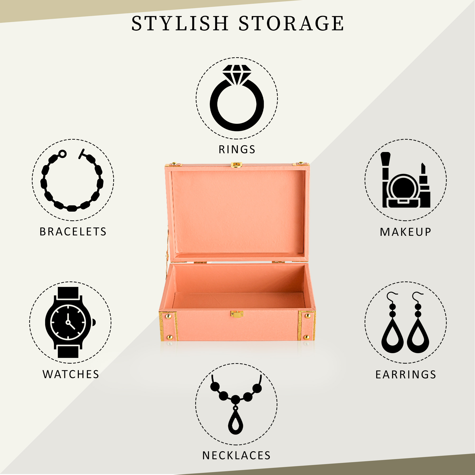 Kuber Industries Synthetic Leather Trunk BoxJewellery Organisers Storage Box with Lock  OrnamentJewellery Gift Box for Women  Jewel Organizer Case for Gifting  Pink