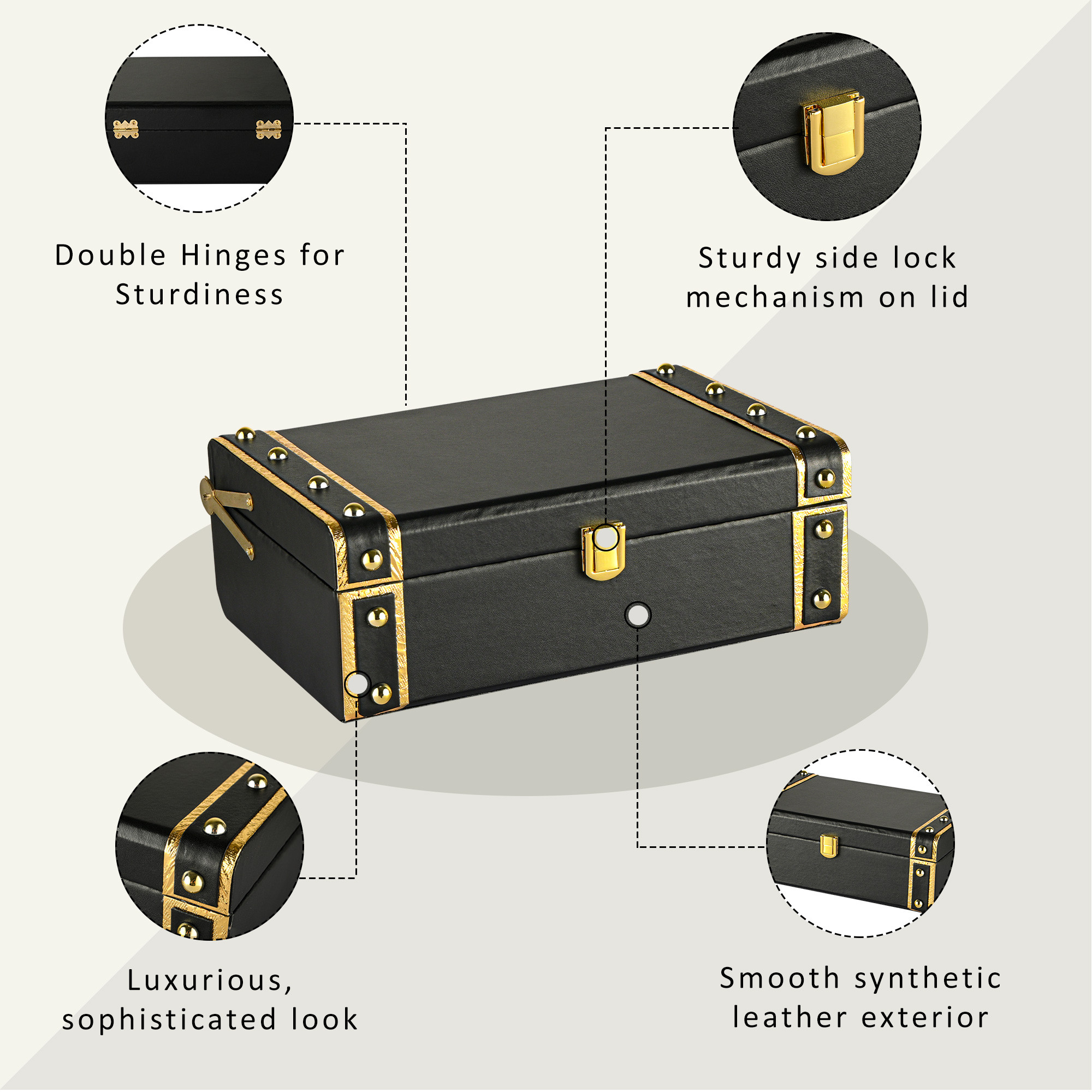 Kuber Industries Synthetic Leather Trunk BoxJewellery Organisers Storage Box with Lock  OrnamentJewellery Gift Box for Women  Jewel Organizer Case for Gifting  Black