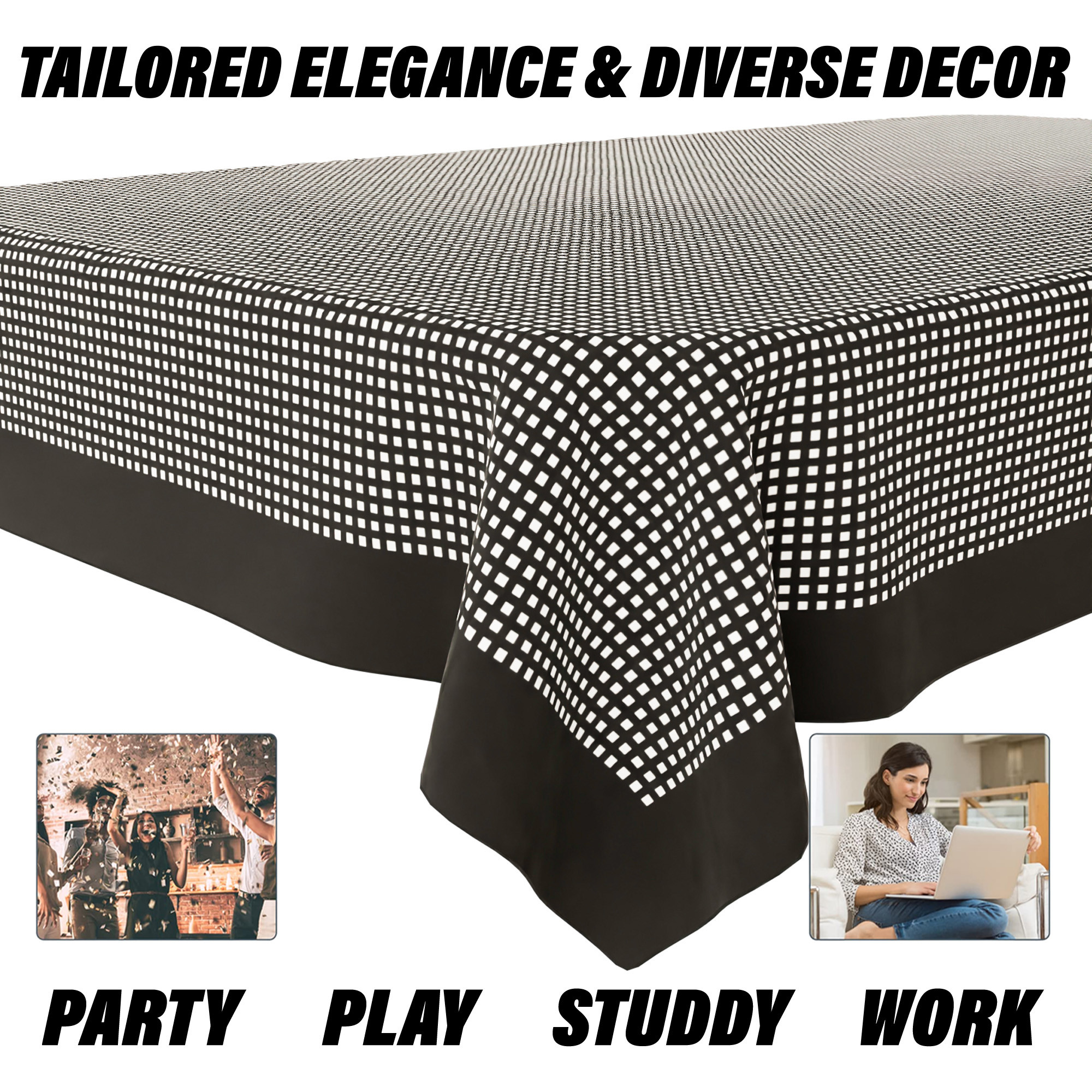 Kuber Industries Table Cover  Cotton Dining Table Cover  Table Cloth  Center Table Cover  Table Cover for Kitchen Table  Barik Check Table Cover for Hall Dcor  42x70 Inch  Black
