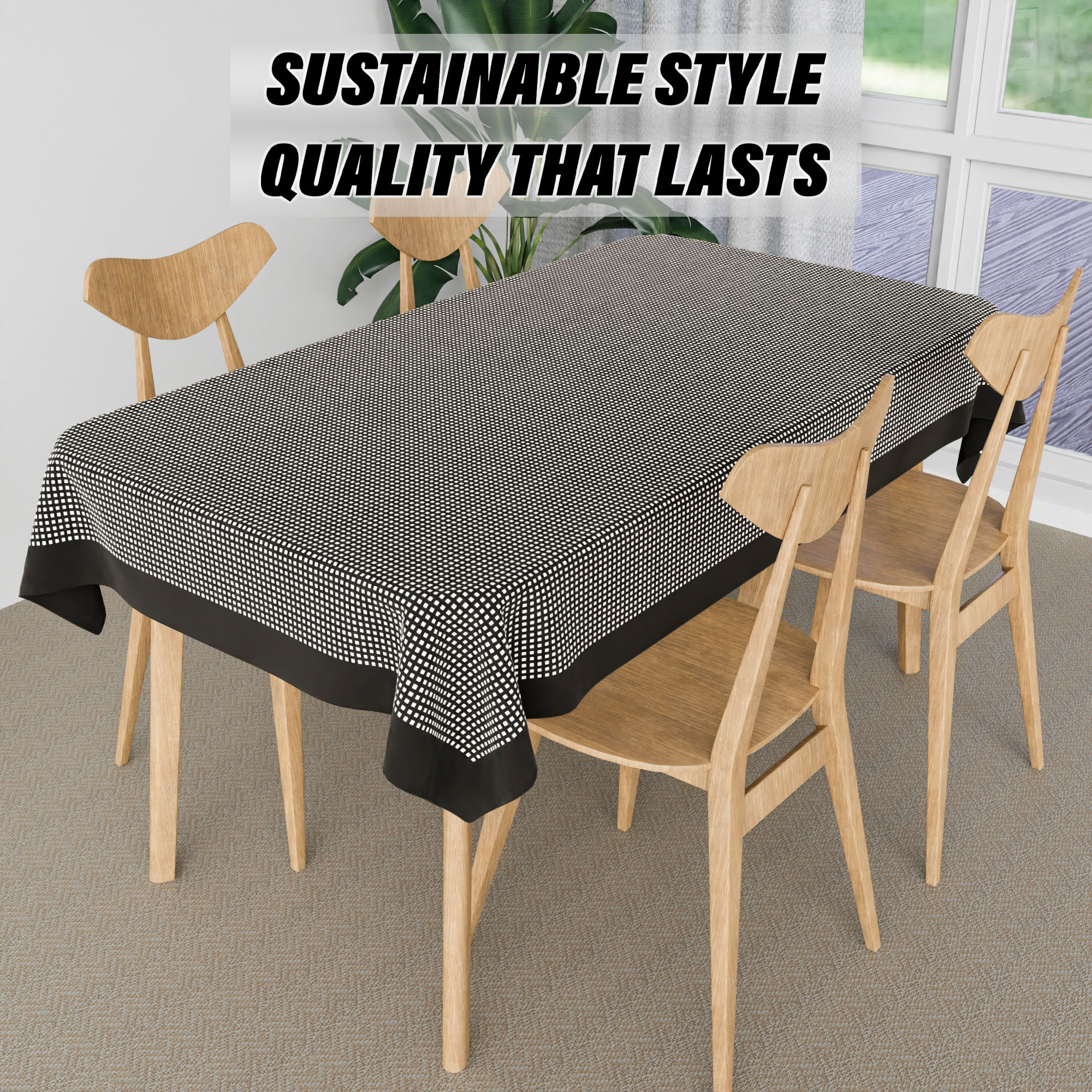 Kuber Industries Table Cover  Cotton Dining Table Cover  Table Cloth  Center Table Cover  Table Cover for Kitchen Table  Barik Check Table Cover for Hall Dcor  42x70 Inch  Black