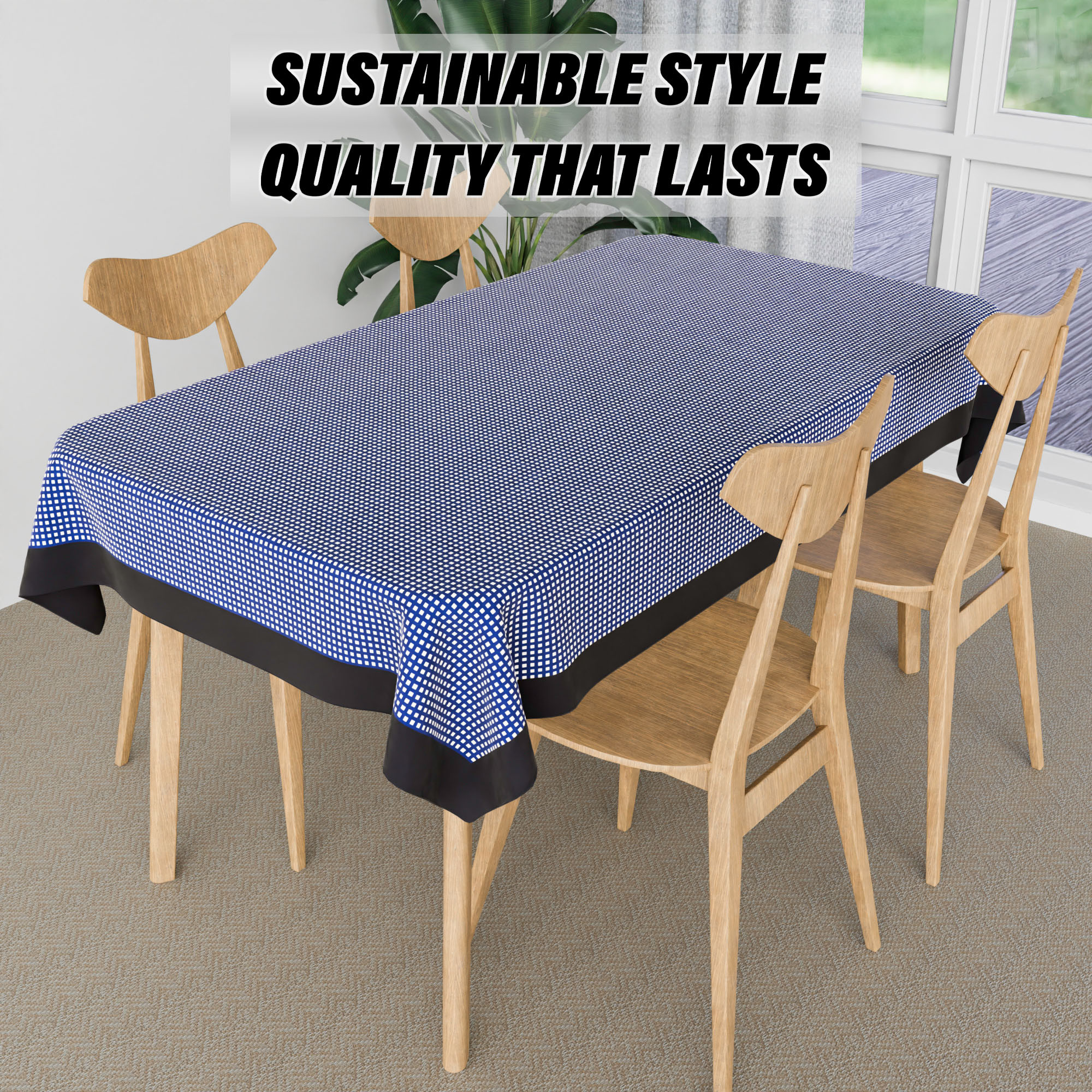 Kuber Industries Table Cover  Cotton Dining Table Cover  Table Cloth  Center Table Cover  Table Cover for Kitchen Table  Barik Check Table Cover for Hall Dcor  42x70 Inch  Blue