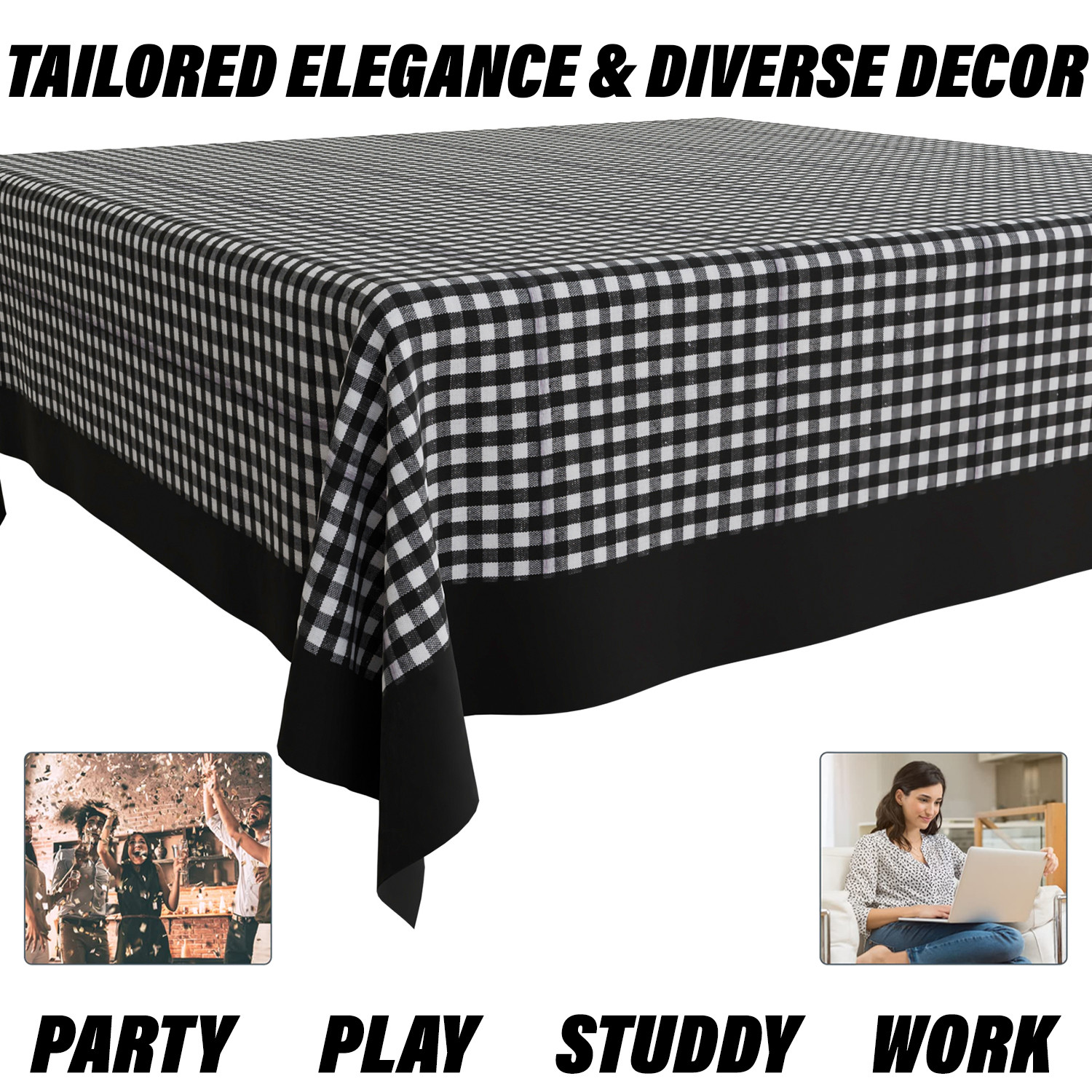 Kuber Industries Table Cover  Cotton Dining Table Cover  Table Cloth  Center Table Cover  Table Cover for Kitchen Table  Barik Check Table Cover for Hall Dcor  54 Inch  Black