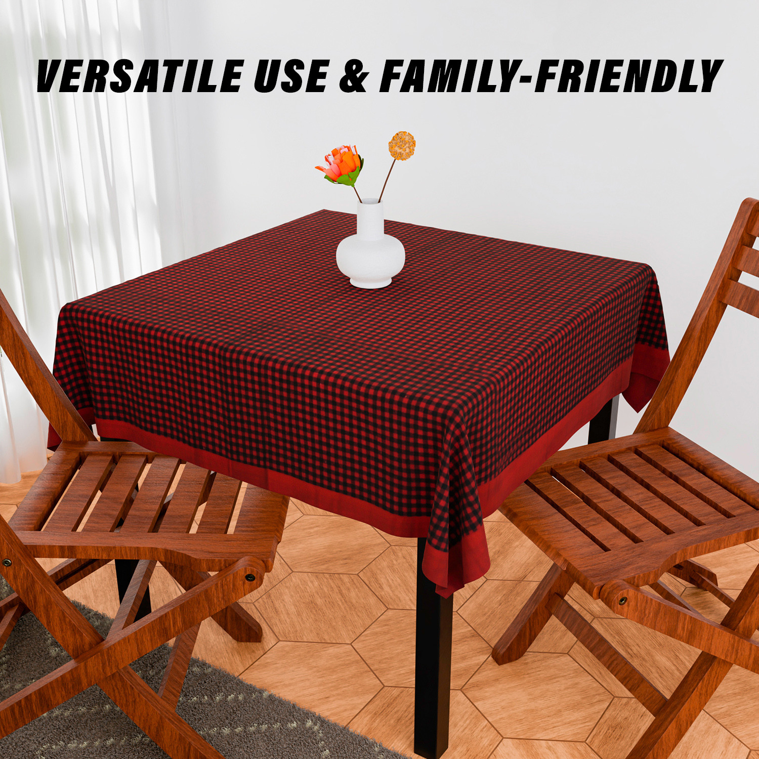 Kuber Industries Table Cover  Cotton Dining Table Cover  Table Cloth  Center Table Cover  Table Cover for Kitchen Table  Barik Check Table Cover for Hall Dcor  54 Inch  Maroon