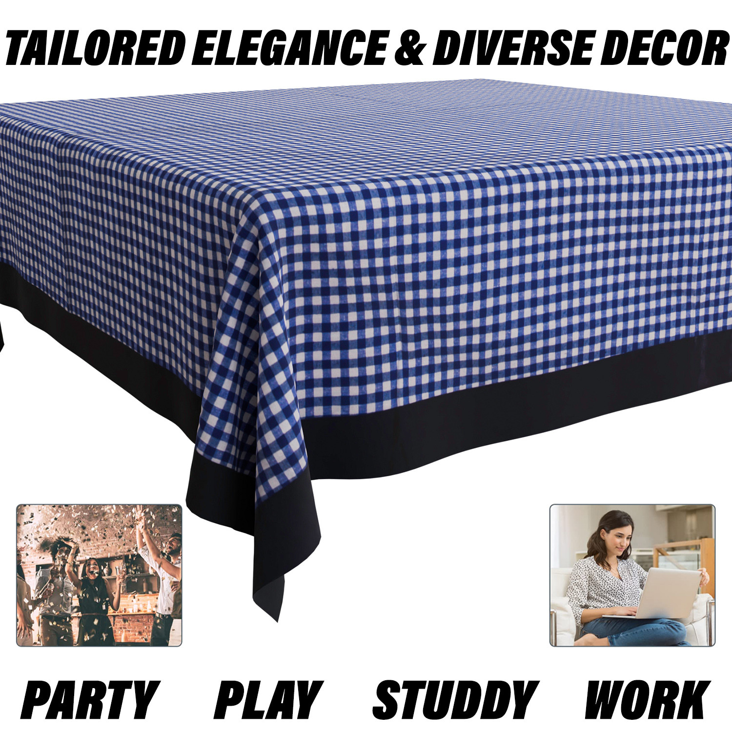 Kuber Industries Table Cover  Cotton Dining Table Cover  Table Cloth  Center Table Cover  Table Cover for Kitchen Table  Barik Check Table Cover for Hall Dcor  54 Inch  Blue