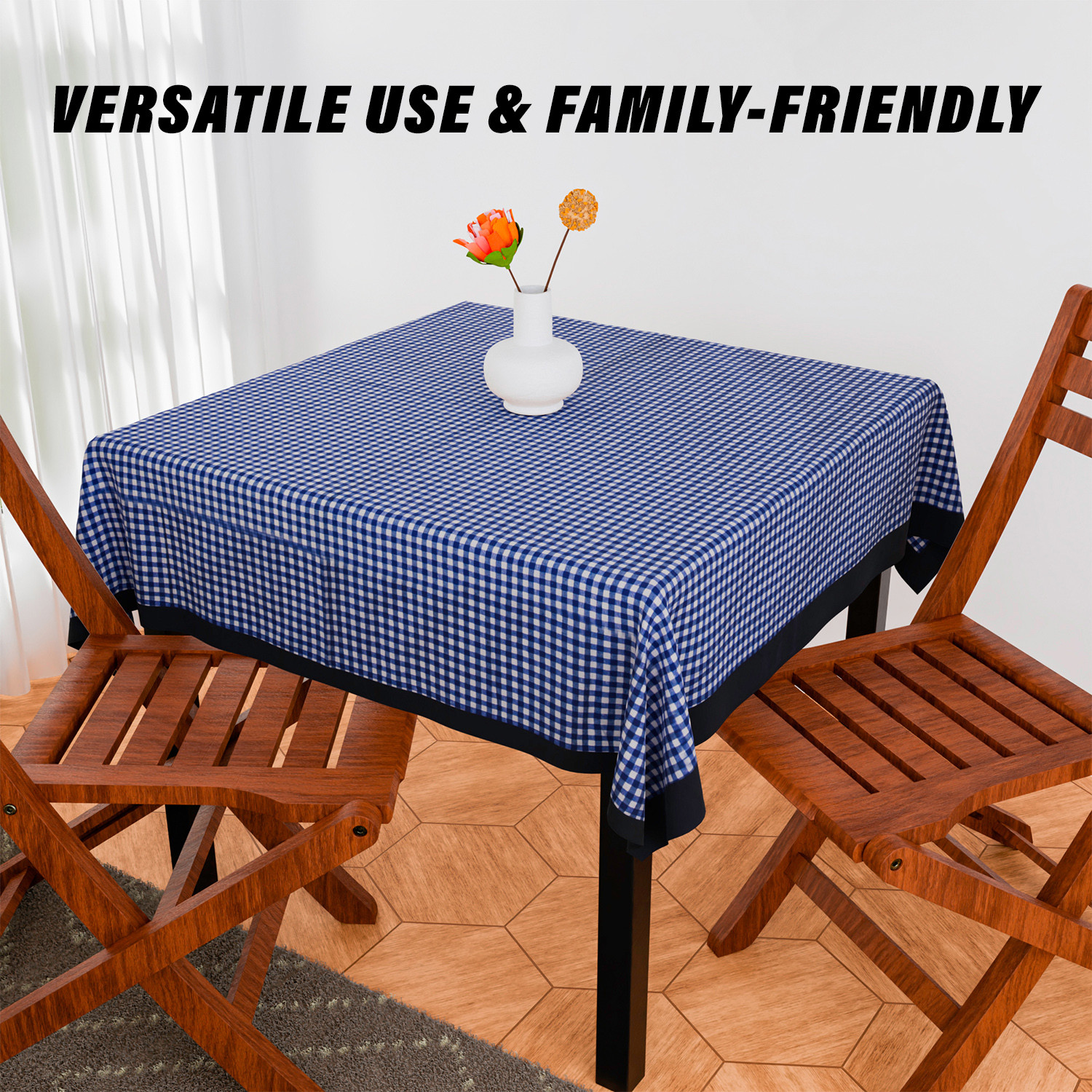 Kuber Industries Table Cover  Cotton Dining Table Cover  Table Cloth  Center Table Cover  Table Cover for Kitchen Table  Barik Check Table Cover for Hall Dcor  54 Inch  Blue