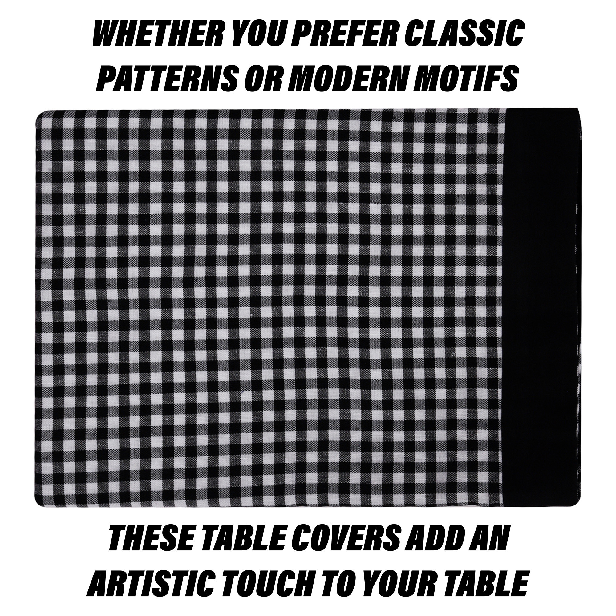 Kuber Industries Table Cover  Cotton Dining Table Cover  Table Cloth  Center Table Cover  Table Cover for Kitchen Table  Barik Check Table Cover for Hall Dcor  42x70 Inch  Black