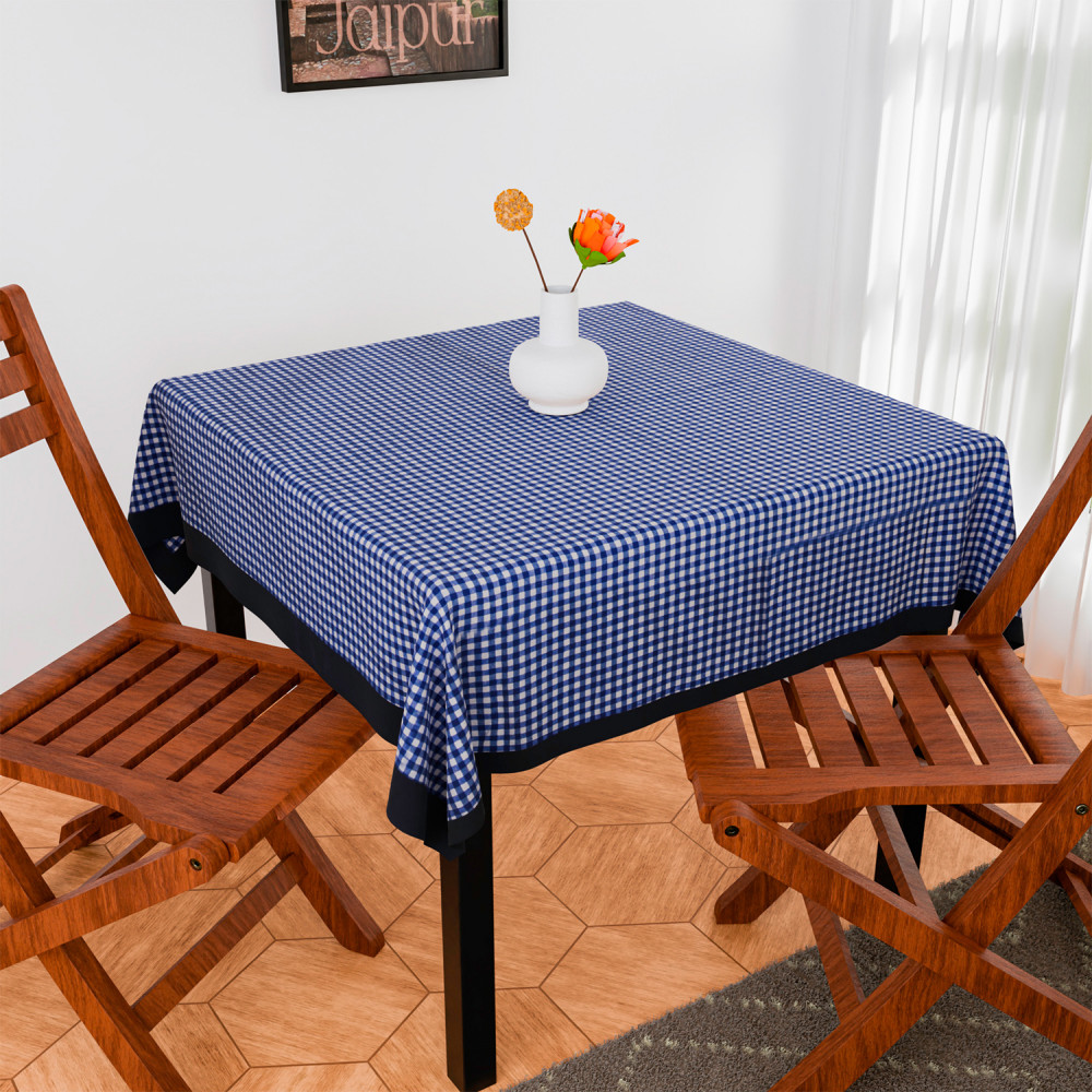 Kuber Industries Table Cover | Cotton Dining Table Cover | Table Cloth | Center Table Cover | Table Cover for Kitchen Table | Barik Check Table Cover for Hall Décor | 54 Inch | Blue