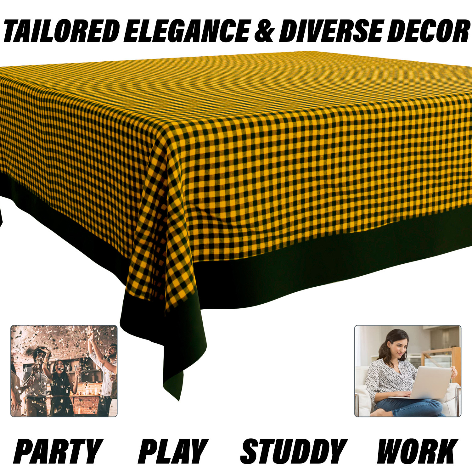 Kuber Industries Table Cover | Cotton Dining Table Cover | Table Cloth | Center Table Cover | Table Cover for Kitchen Table | Barik Check Table Cover for Hall Décor | 54 Inch | Yellow