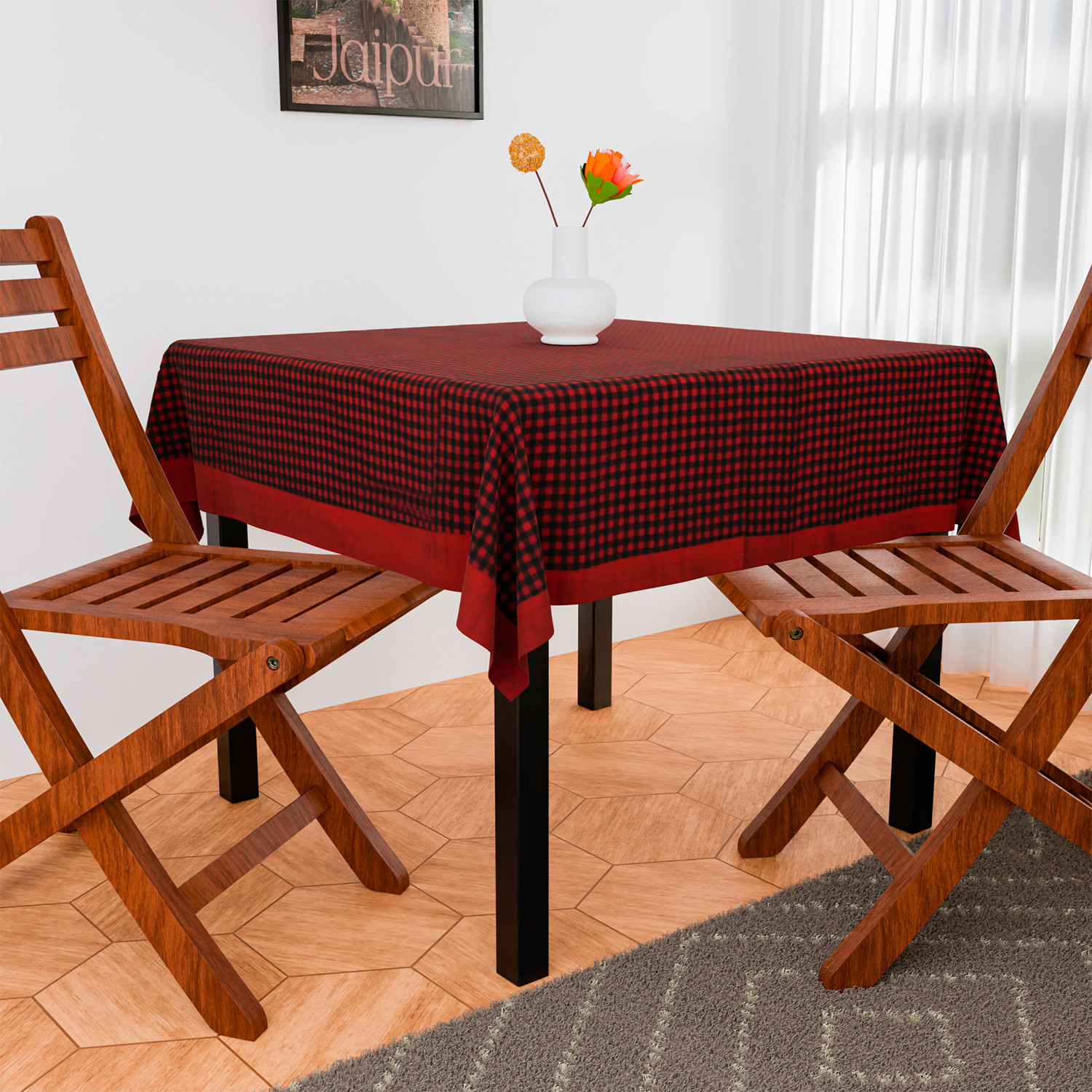 Kuber Industries Table Cover | Cotton Dining Table Cover | Table Cloth | Center Table Cover | Table Cover for Kitchen Table | Barik Check Table Cover for Hall Décor | 54 Inch | Maroon
