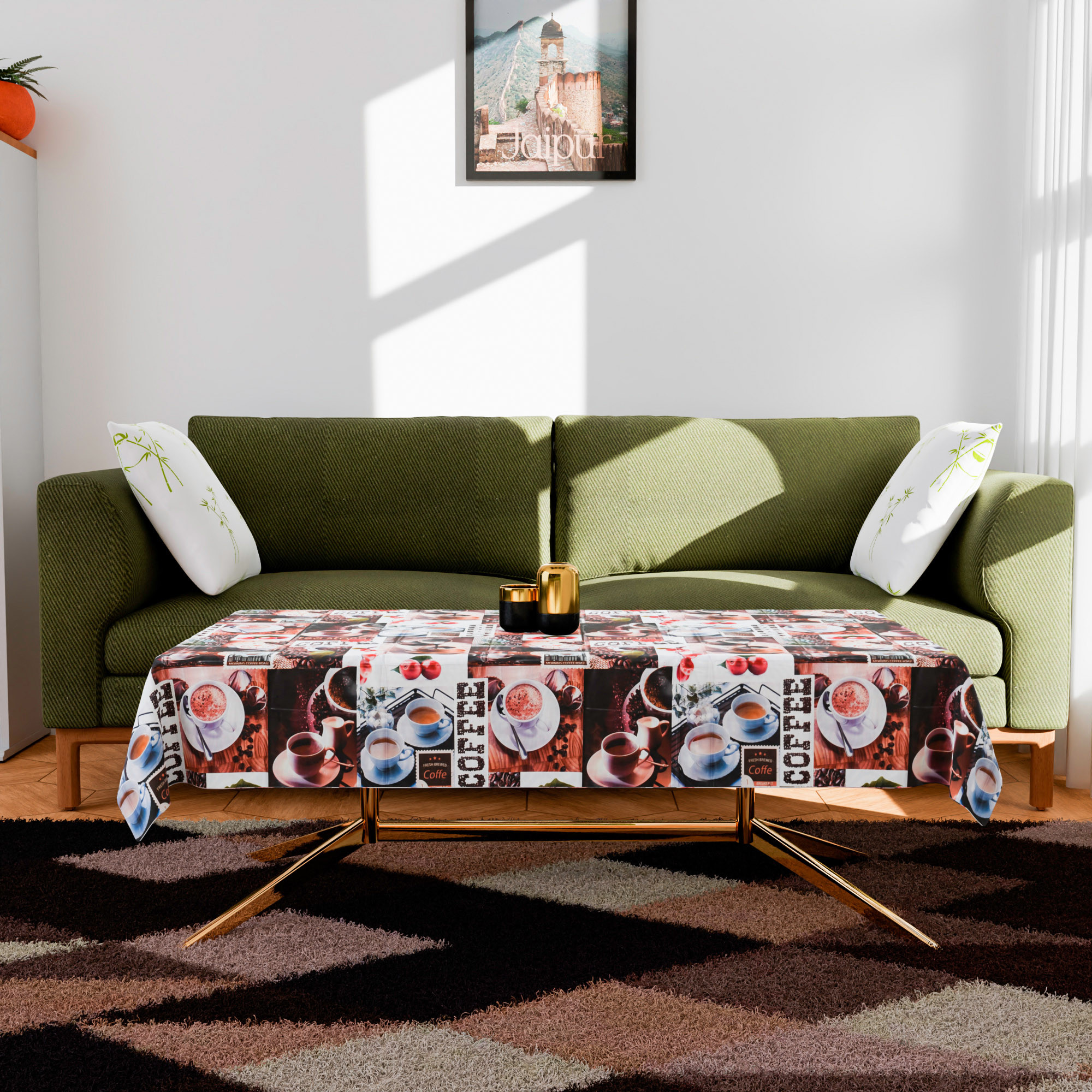 Kuber Industries Table Cover  Dining Table Cloth Cover  Center Table Cover  Reversable Table Cover for Kitchen Table  Cup-Design Table Cover for Hall Dcor  36x54 Inch  Coffee