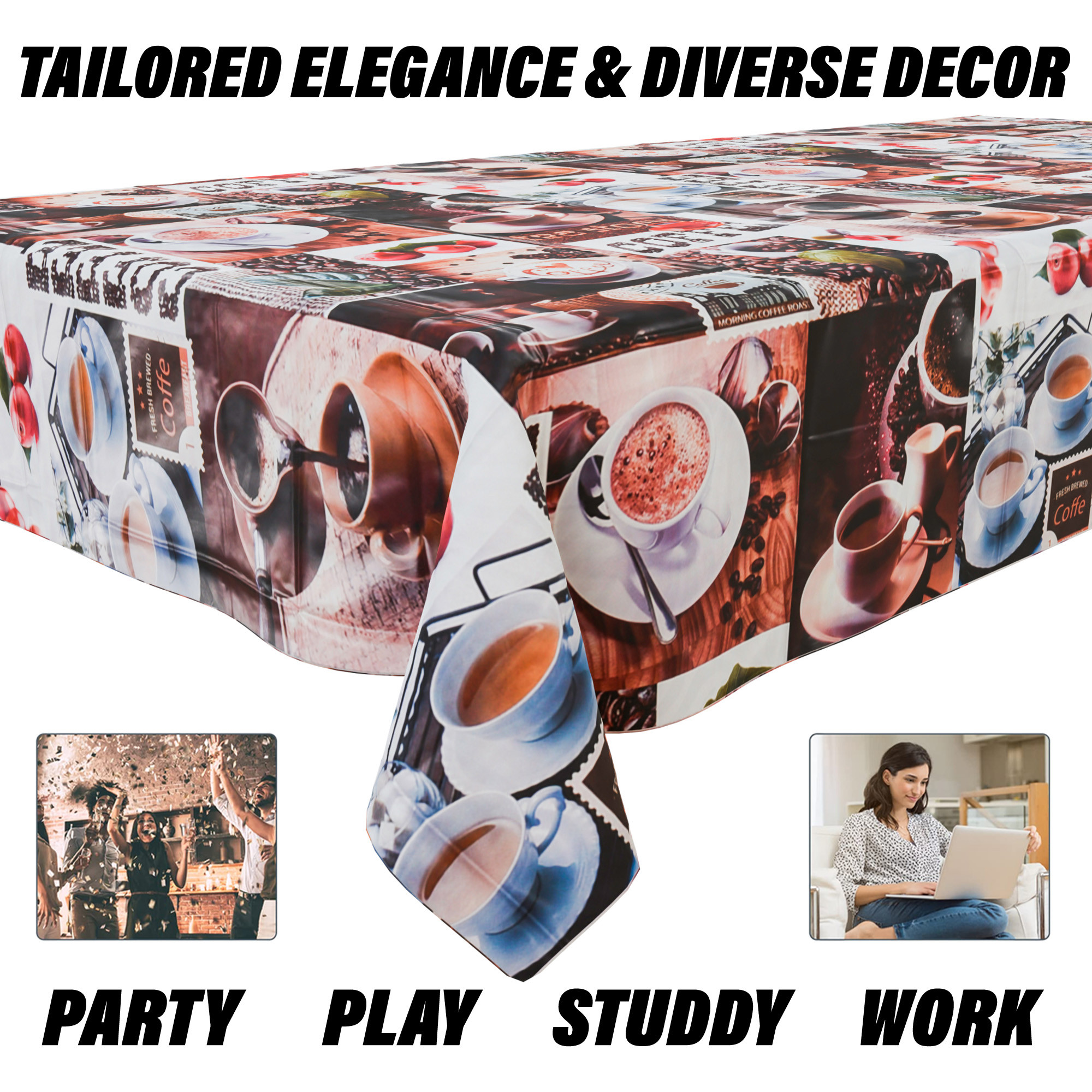 Kuber Industries Table Cover  Dining Table Cloth Cover  Center Table Cover  Reversable Table Cover for Kitchen Table  Cup-Design Table Cover for Hall Dcor  36x54 Inch  Coffee