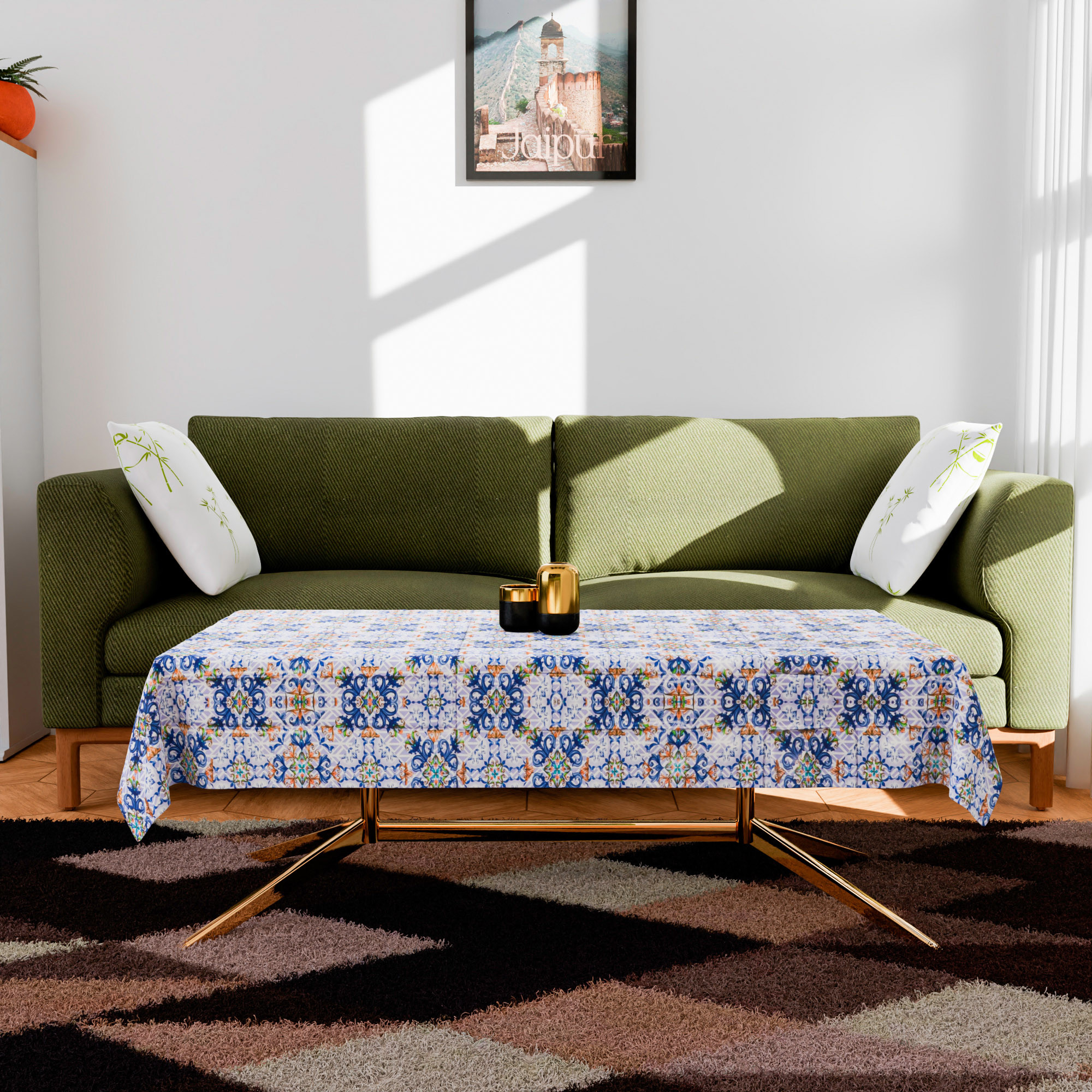 Kuber Industries Table Cover  Dining Table Cloth Cover  Center Table Cover  Reversable Table Cover for Kitchen Table  Star Flower Table Cover for Hall Dcor  36x54 Inch  Blue