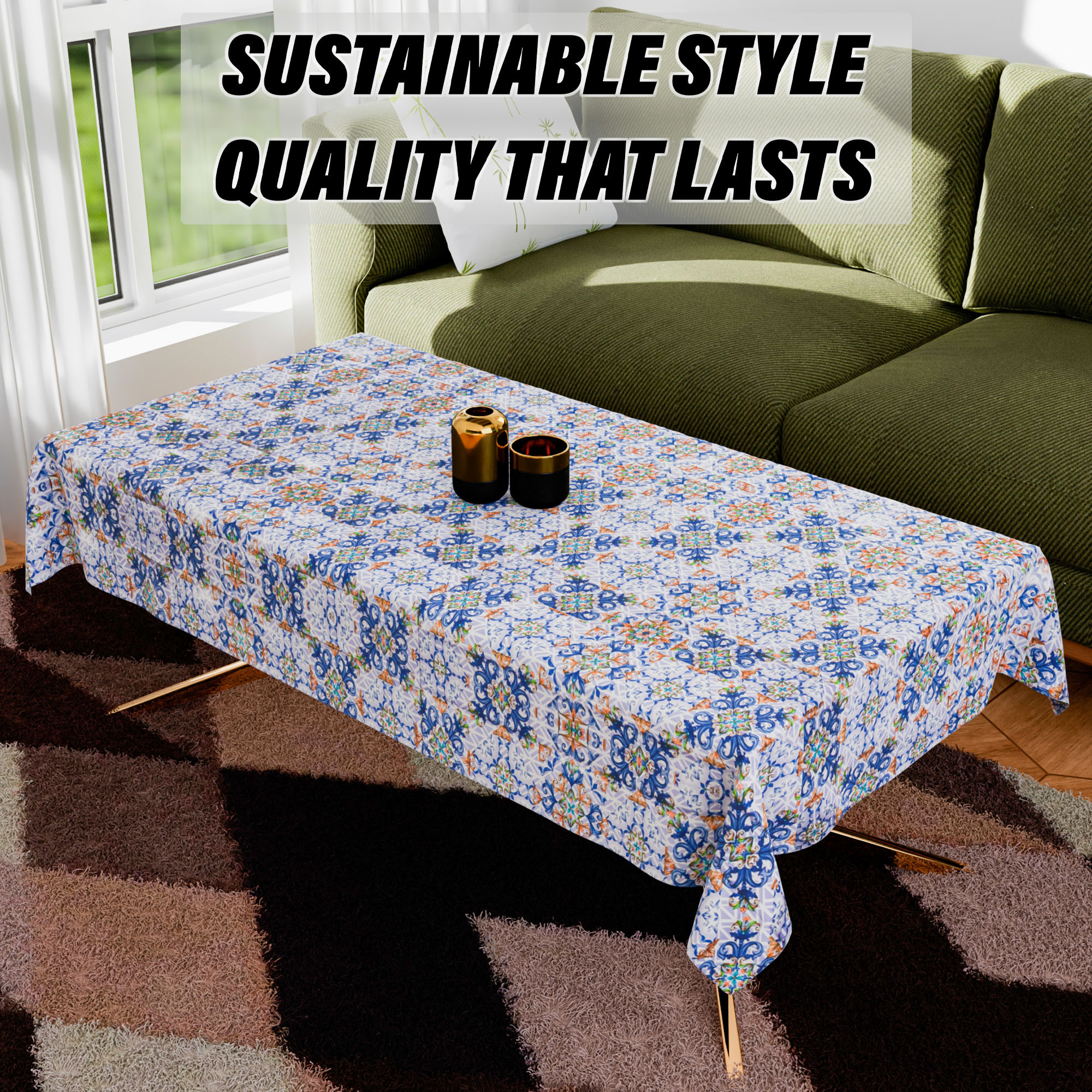 Kuber Industries Table Cover  Dining Table Cloth Cover  Center Table Cover  Reversable Table Cover for Kitchen Table  Star Flower Table Cover for Hall Dcor  36x54 Inch  Blue