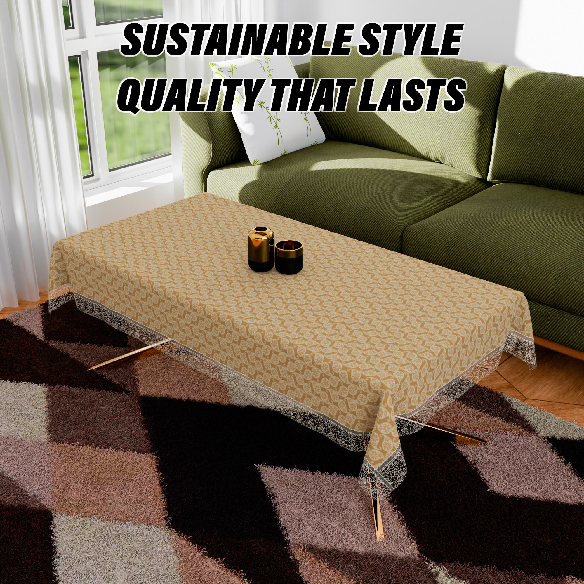 Kuber Industries Table Cover  Dining Table Cover  Center Table Cover  Reversable Table Cover for Kitchen Table  Carry Design Table Cover for Hall Dcor  42x70 Inch  Golden