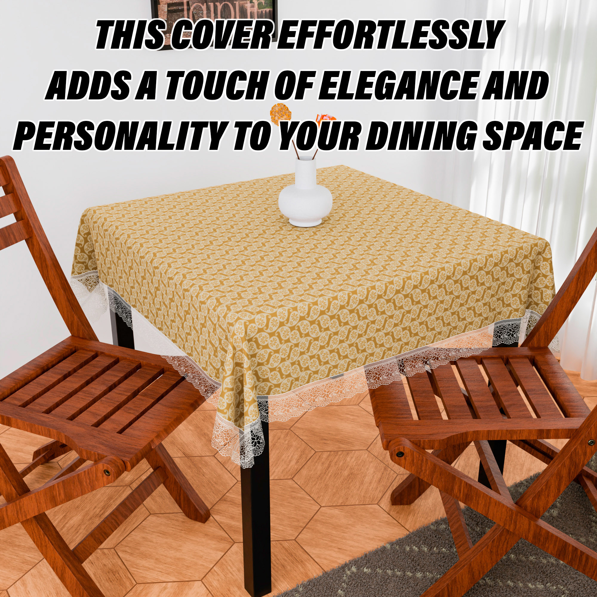 Kuber Industries Table Cover  Dining Table Cover  Center Table Cover  Reversable Table Cover for Kitchen Table  Carry Square Table Cover for Hall Dcor  48x48 Inch  Golden