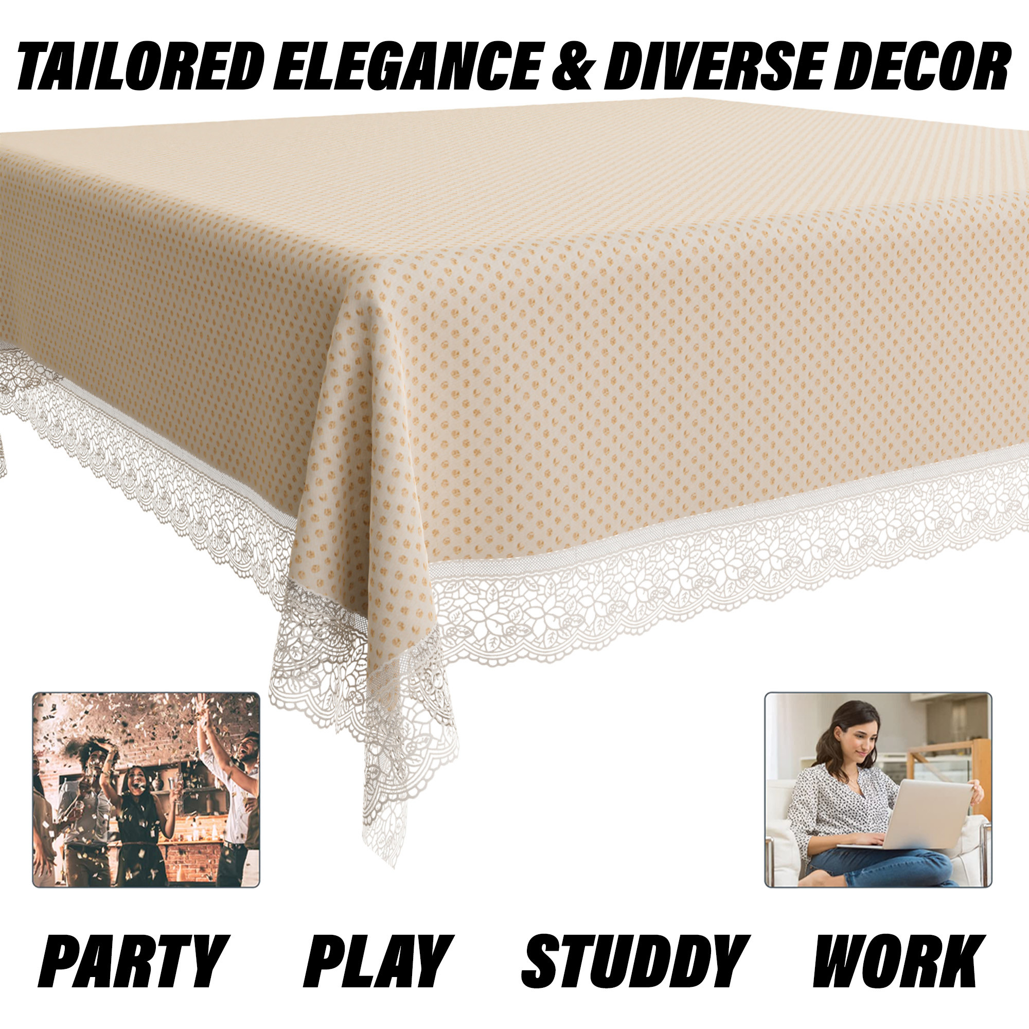 Kuber Industries Table Cover  Dining Table Cover  Center Table Cover  Reversable Table Cover for Kitchen Table  Dot Square Table Cover for Hall Dcor  48x48 Inch  Golden