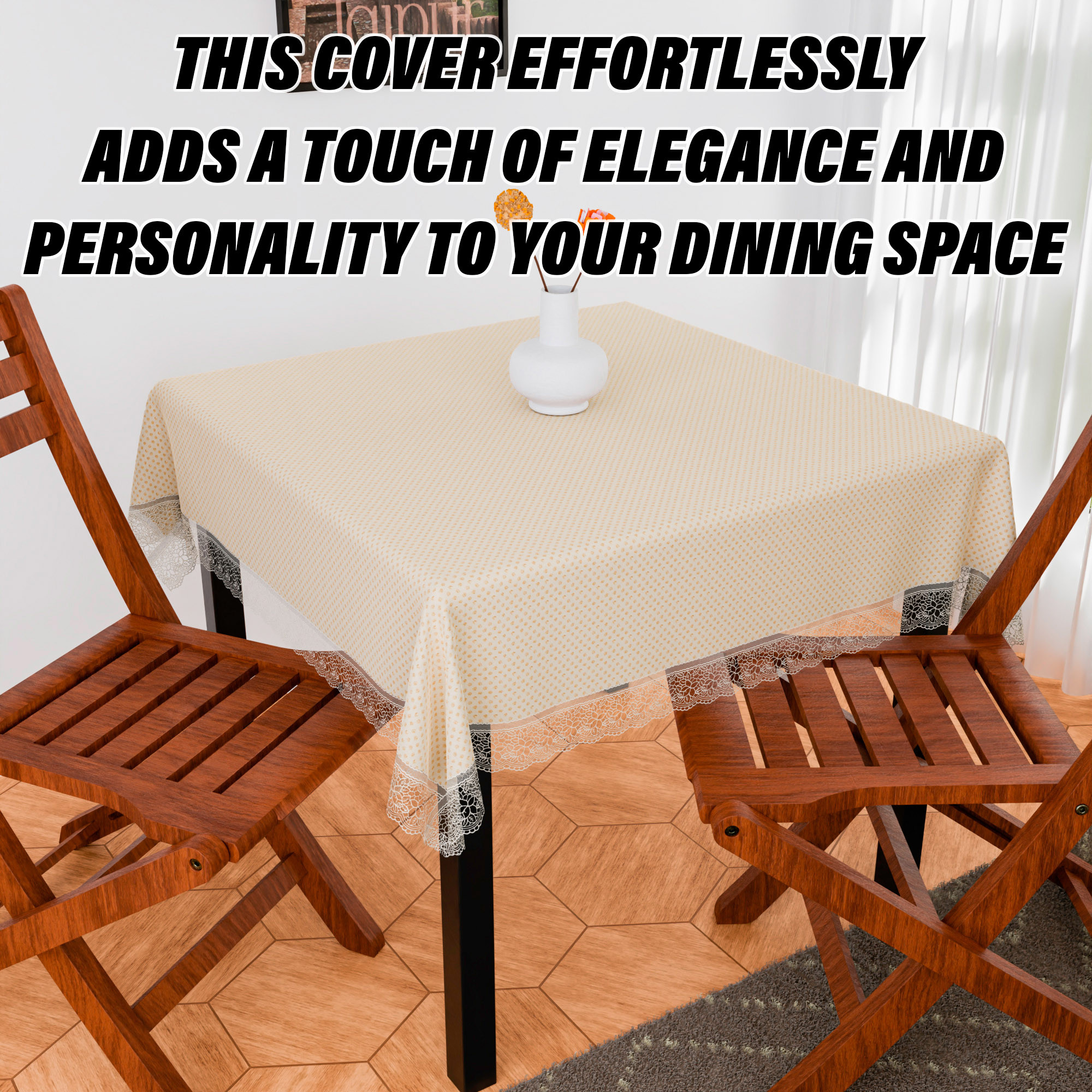 Kuber Industries Table Cover  Dining Table Cover  Center Table Cover  Reversable Table Cover for Kitchen Table  Dot Square Table Cover for Hall Dcor  48x48 Inch  Golden