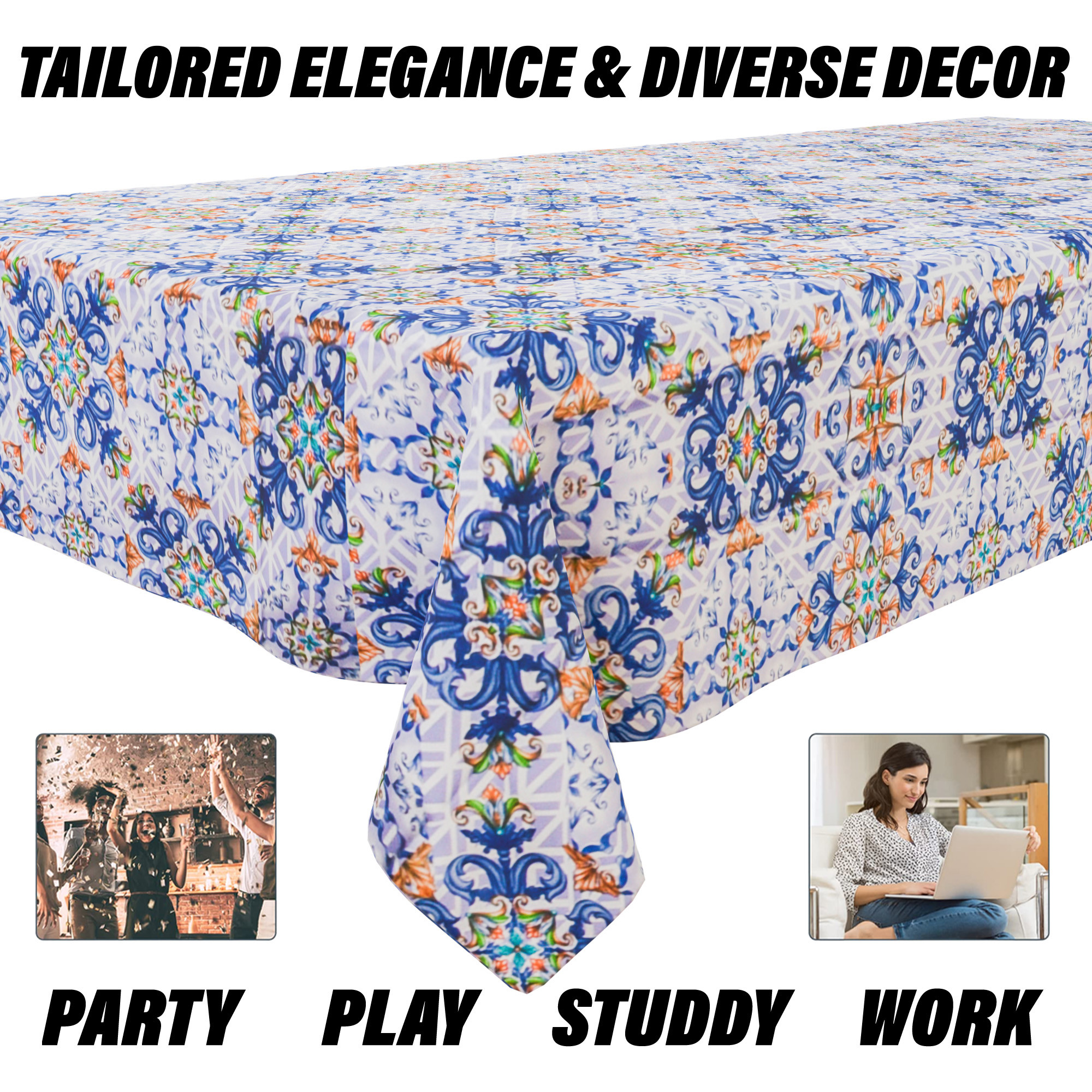 Kuber Industries Table Cover  Dining Table Cover  Center Table Cover  Reversable Table Cover for Kitchen Table  Star Flower Table Cover for Hall Dcor  54x84 Inch  Blue