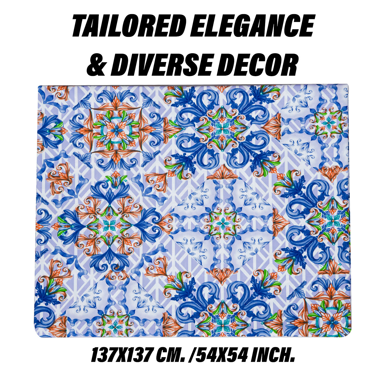 Kuber Industries Table Cover | Dining Table Cover | Center Table Cover | Reversable Table Cover for Kitchen Table | Star Flower Table Cover for Hall Décor | 54x54 Inch | Blue