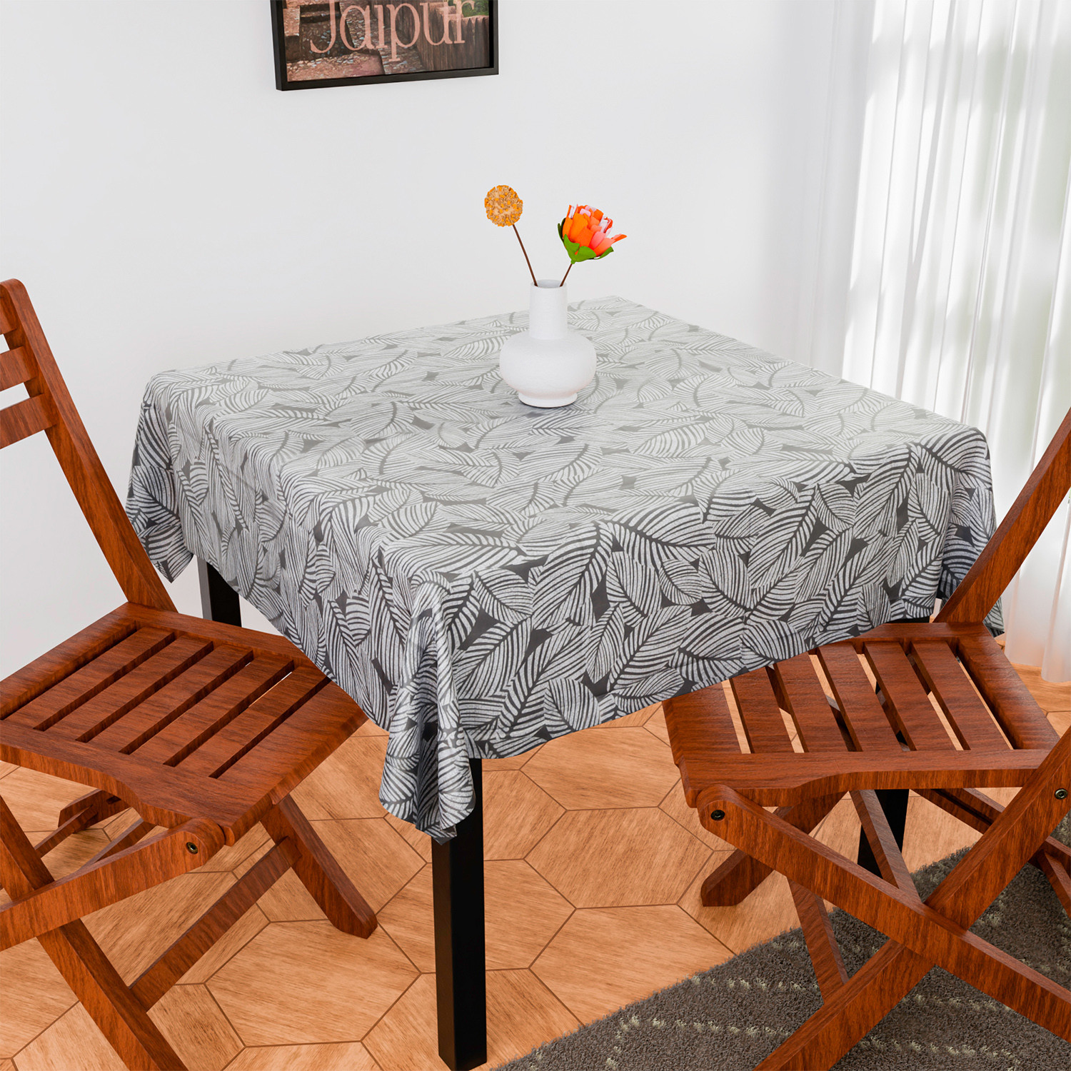 Kuber Industries Table Cover | Dining Table Cover | Center Table Cover | Reversable Table Cover for Kitchen Table | Star Flower Table Cover for Hall Décor | 54x54 Inch | Blue