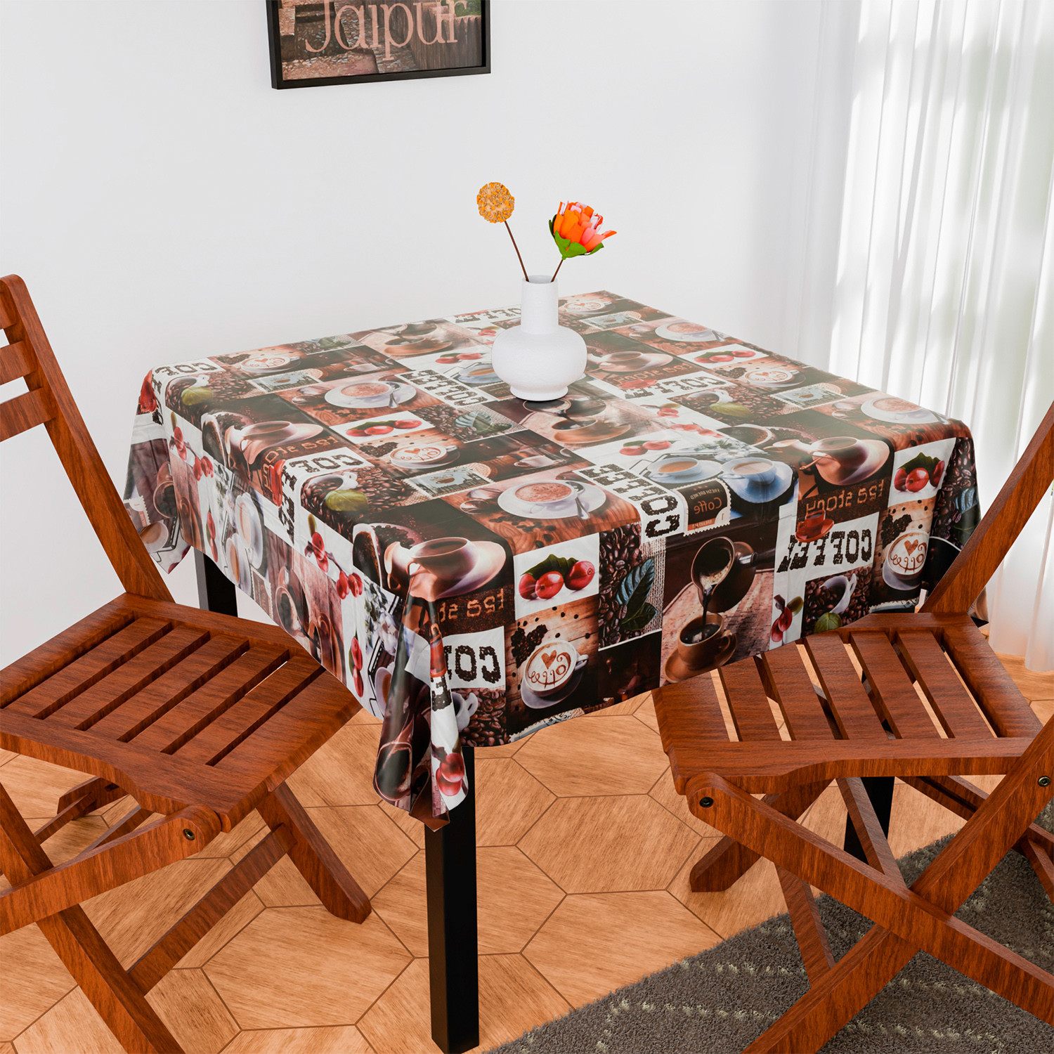 Kuber Industries Table Cover | Dining Table Cover | Center Table Cover | Reversable Table Cover for Kitchen Table | Coffee Cup Table Cover for Hall Décor | 54x54 Inch | Brown