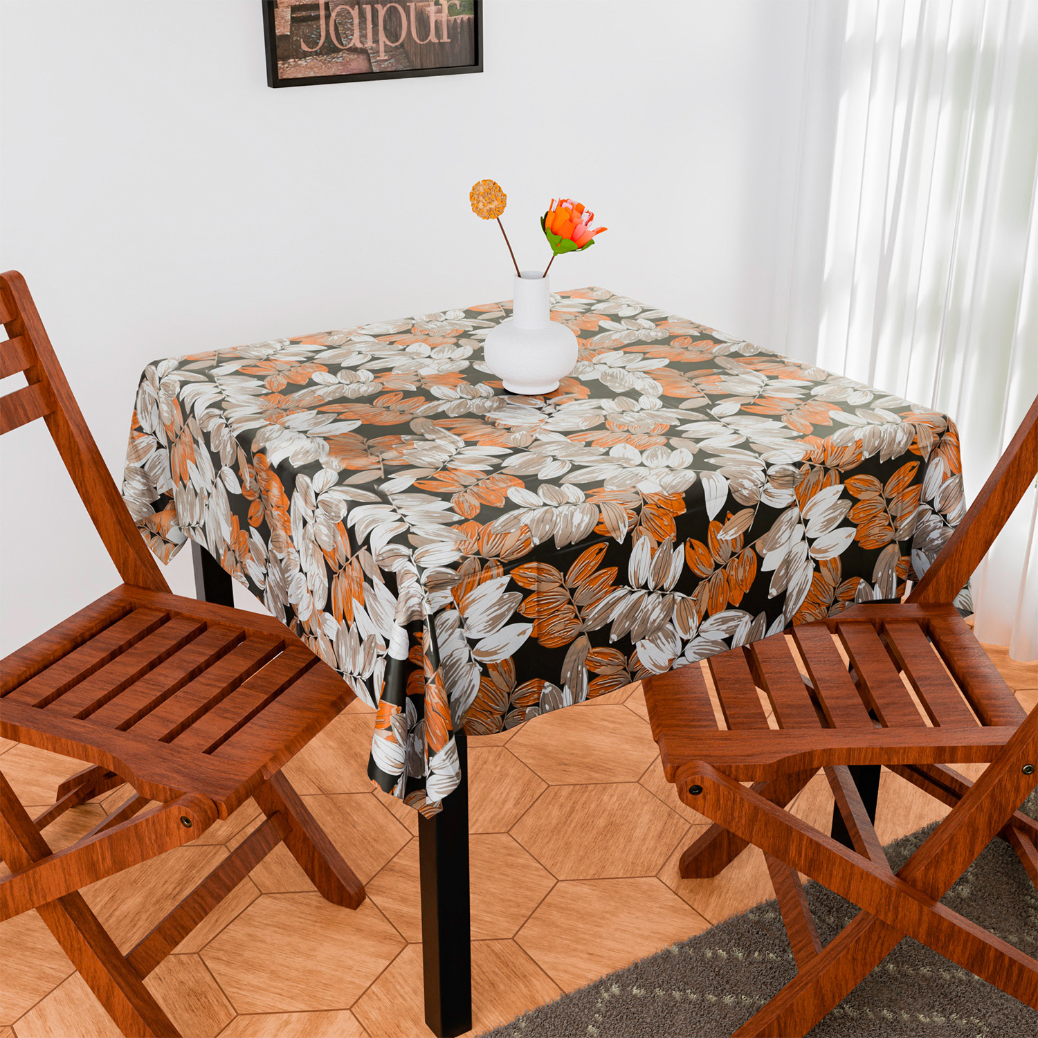 Kuber Industries Table Cover | Dining Table Cover | Center Table Cover | Reversable Table Cover for Kitchen Table | Leaf Design Table Cover for Hall Décor | 54x54 Inch | Brown