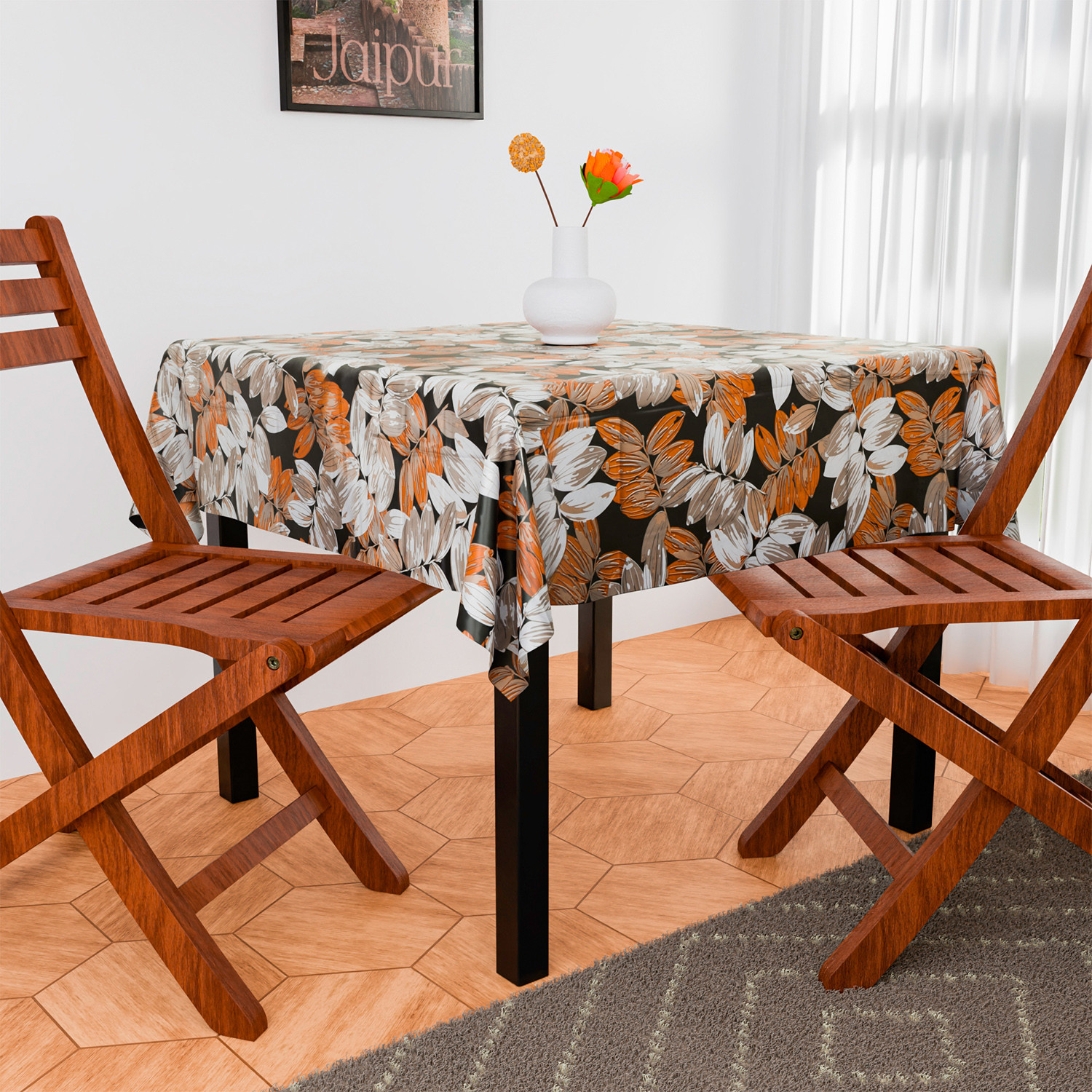 Kuber Industries Table Cover | Dining Table Cover | Center Table Cover | Reversable Table Cover for Kitchen Table | Leaf Design Table Cover for Hall Décor | 54x54 Inch | Brown