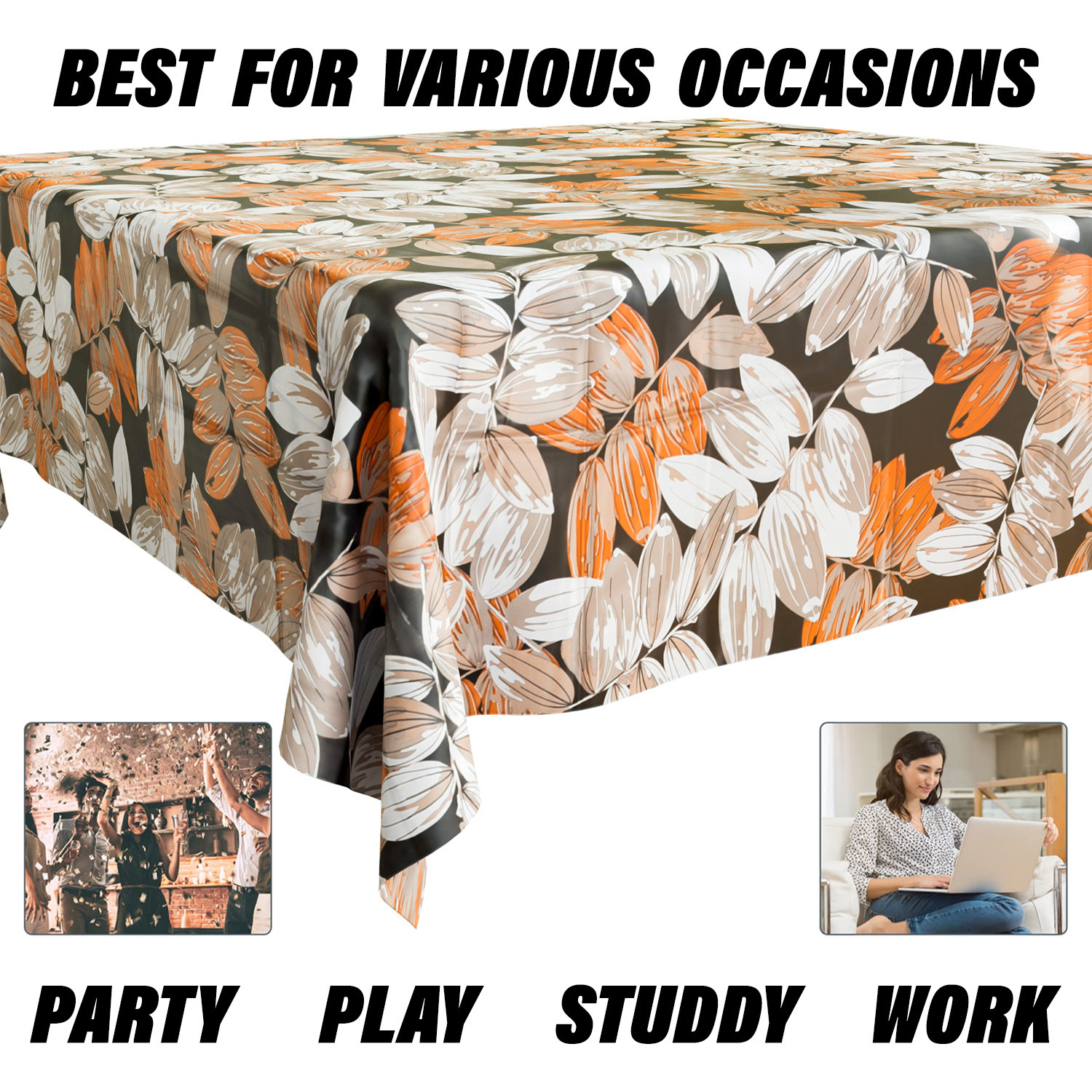 Kuber Industries Table Cover | Dining Table Cover | Center Table Cover | Reversable Table Cover for Kitchen Table | Leaf Design Table Cover for Hall Décor | 54x54 Inch | Brown