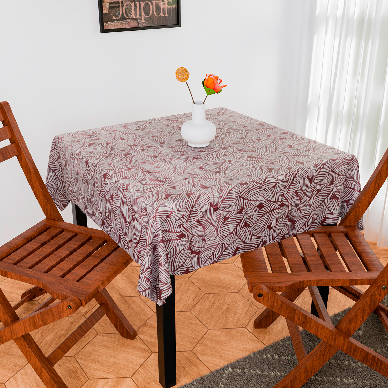 Kuber Industries Table Cover | Dining Table Cover | Center Table Cover | Reversable Table Cover for Kitchen Table | Gulab Design Table Cover for Hall Décor | 54x54 Inch | White