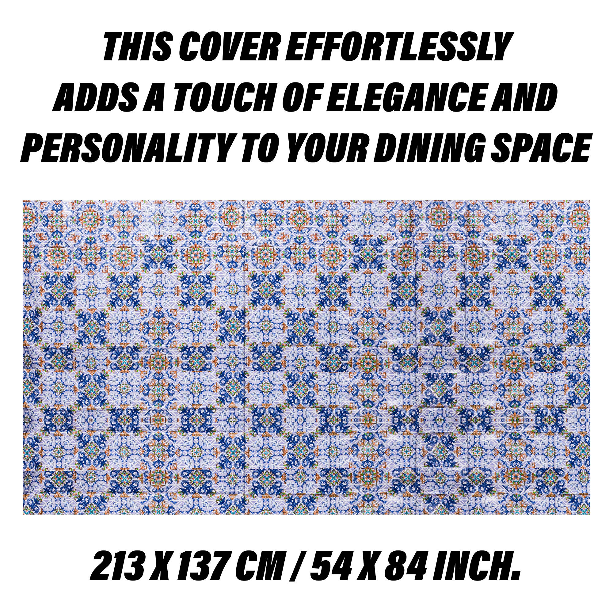 Kuber Industries Table Cover | Dining Table Cover | Center Table Cover | Reversable Table Cover for Kitchen Table | Star Flower Table Cover for Hall Décor | 54x84 Inch | Blue