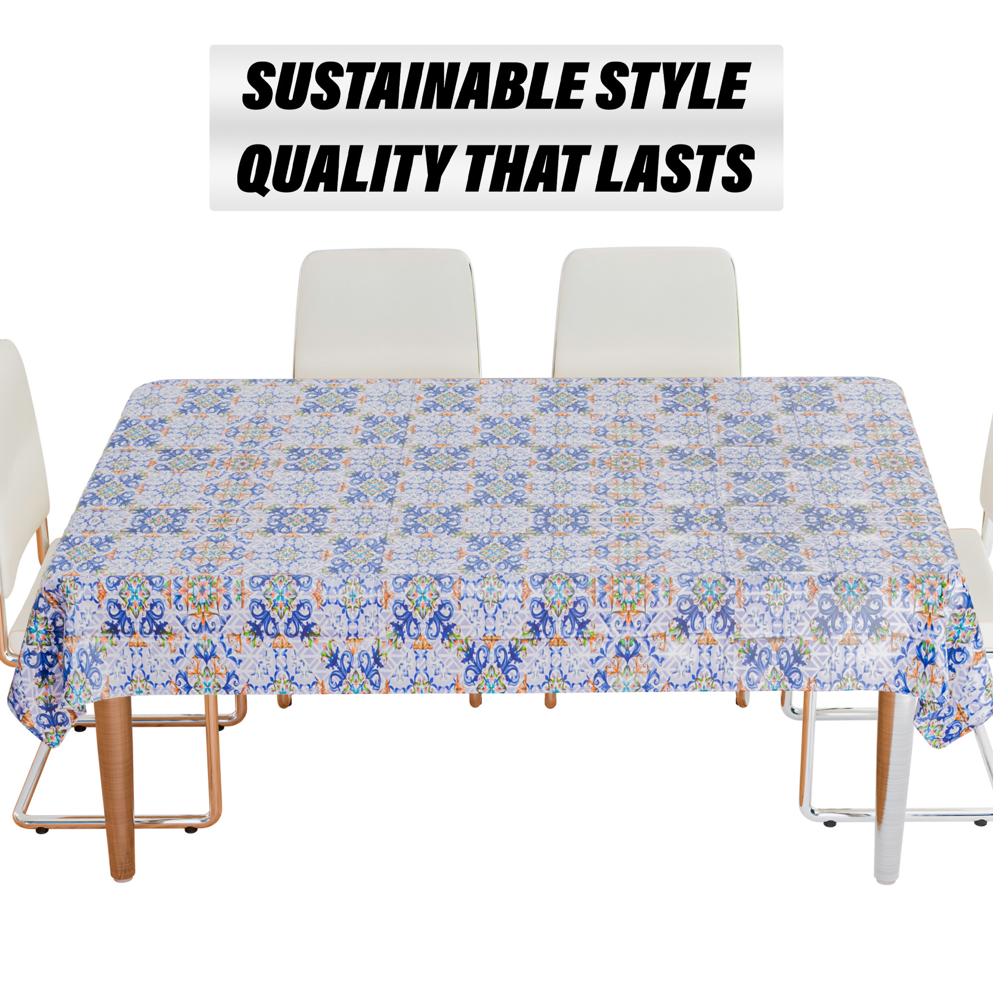 Kuber Industries Table Cover | Dining Table Cover | Center Table Cover | Reversable Table Cover for Kitchen Table | Star Flower Table Cover for Hall Décor | 54x84 Inch | Blue