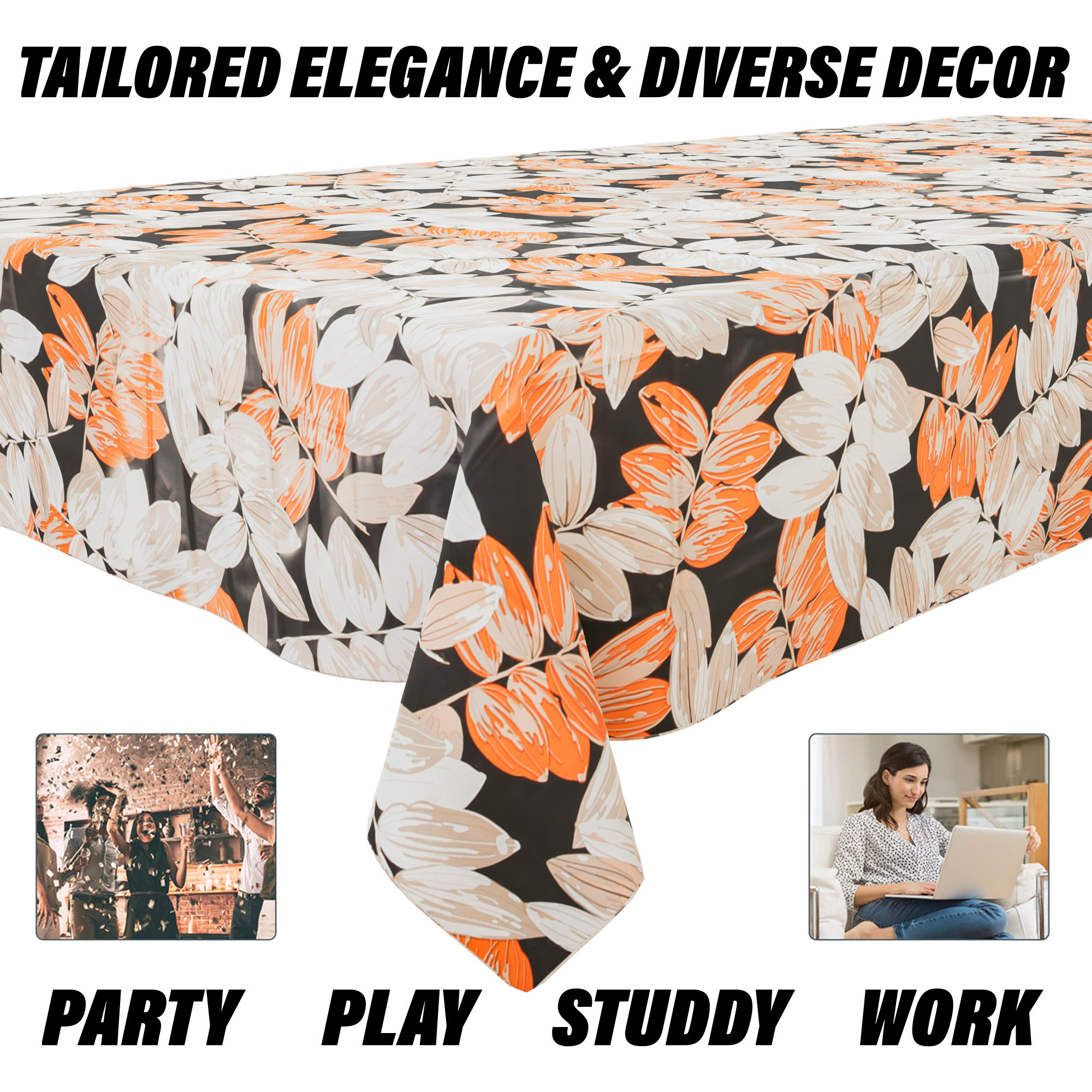Kuber Industries Table Cover | Dining Table Cover | Center Table Cover | Reversable Table Cover for Kitchen Table | Leaf Design Table Cover for Hall Décor | 54x84 Inch | Brown
