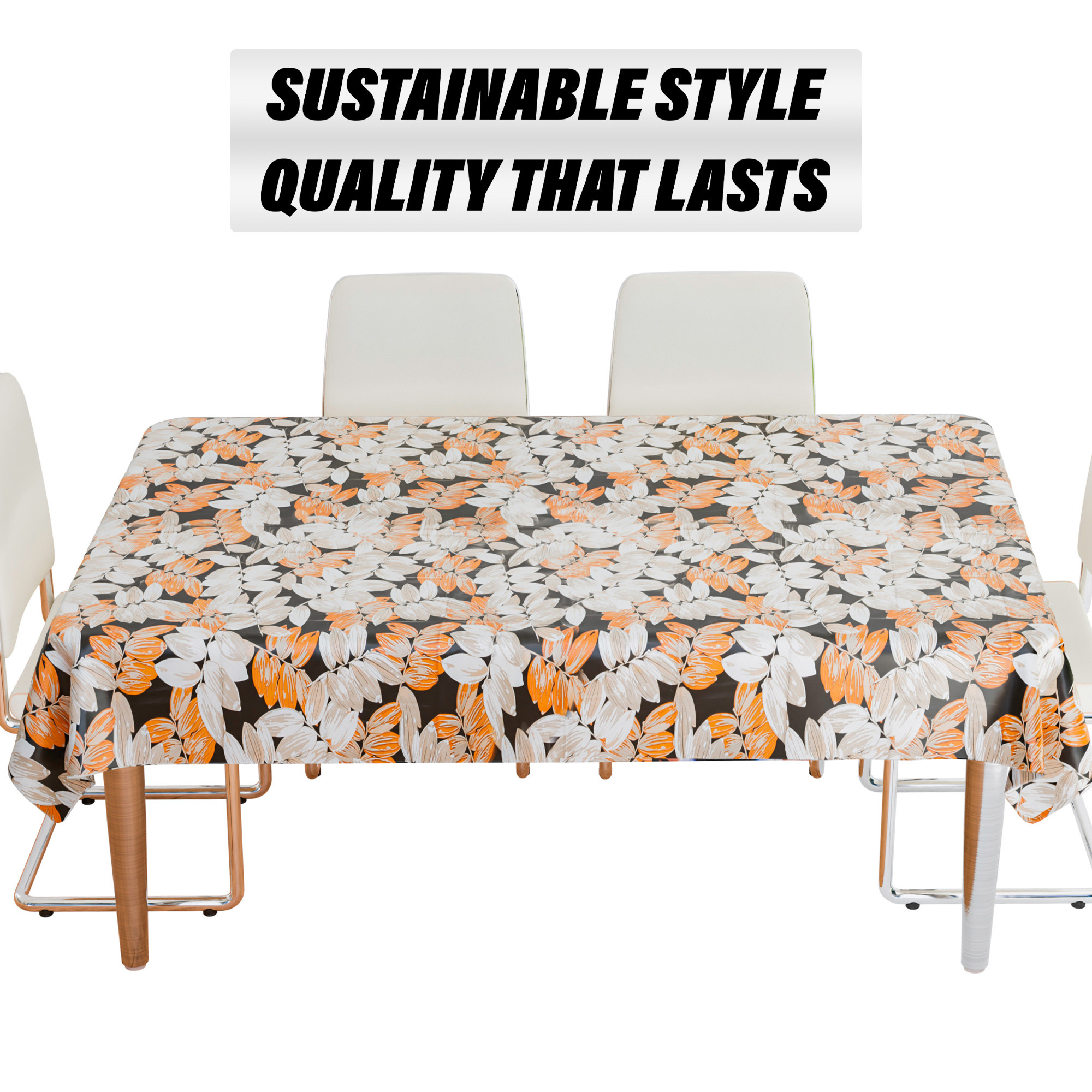 Kuber Industries Table Cover | Dining Table Cover | Center Table Cover | Reversable Table Cover for Kitchen Table | Leaf Design Table Cover for Hall Décor | 54x84 Inch | Brown