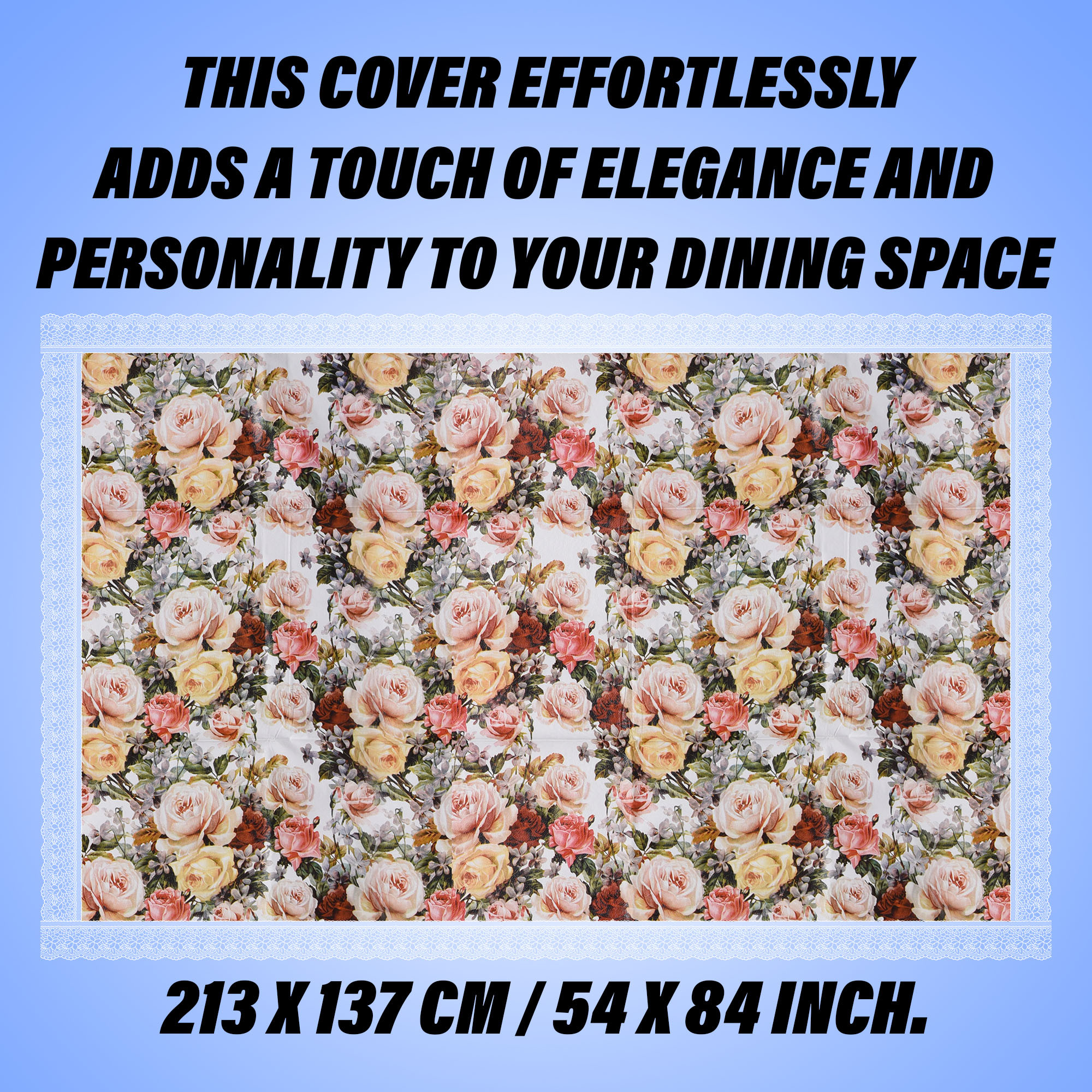 Kuber Industries Table Cover | Dining Table Cover | Center Table Cover | Reversable Table Cover for Kitchen Table | Gulab Design Table Cover for Hall Décor | 54x84 Inch | White