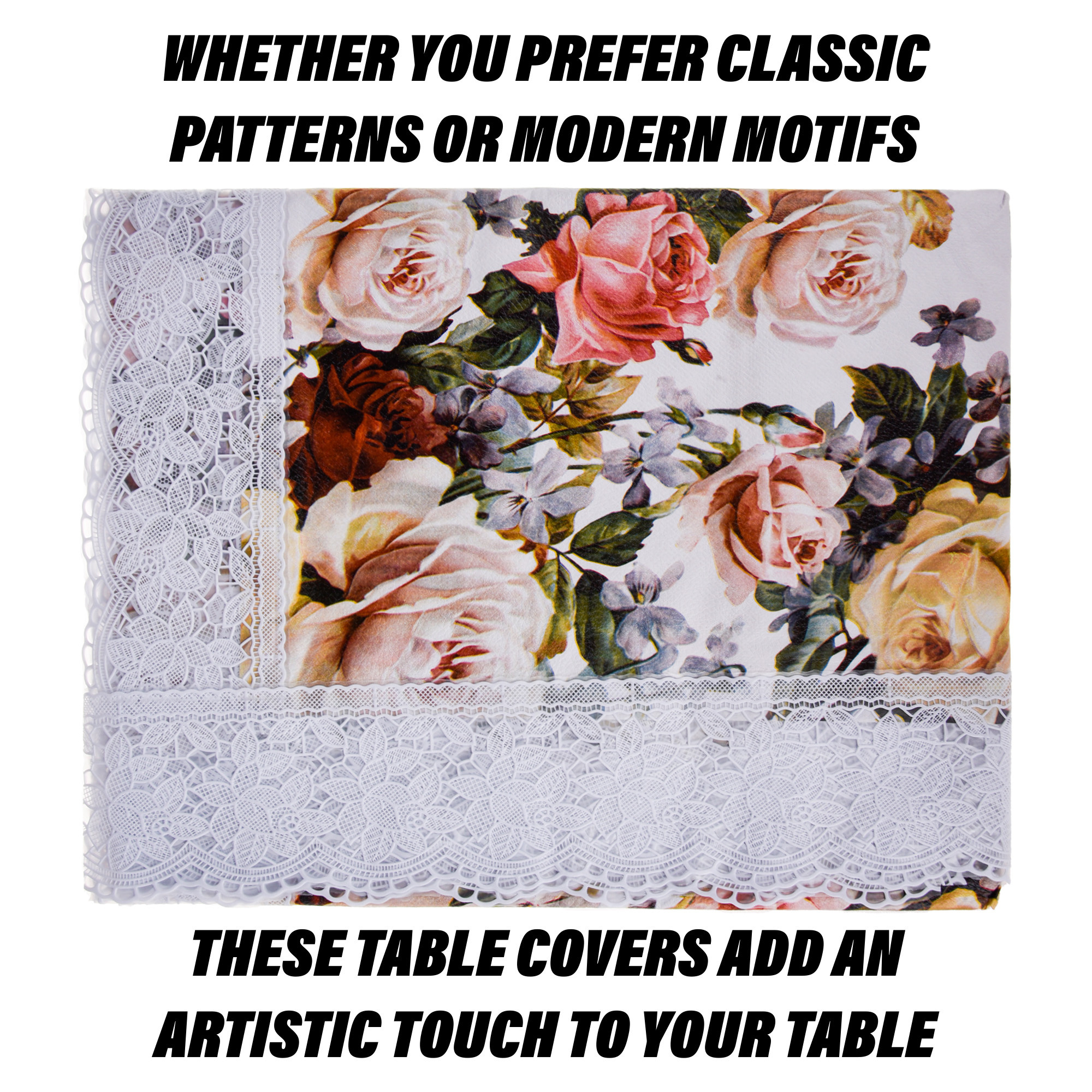 Kuber Industries Table Cover | Dining Table Cover | Center Table Cover | Reversable Table Cover for Kitchen Table | Gulab Design Table Cover for Hall Décor | 54x84 Inch | White