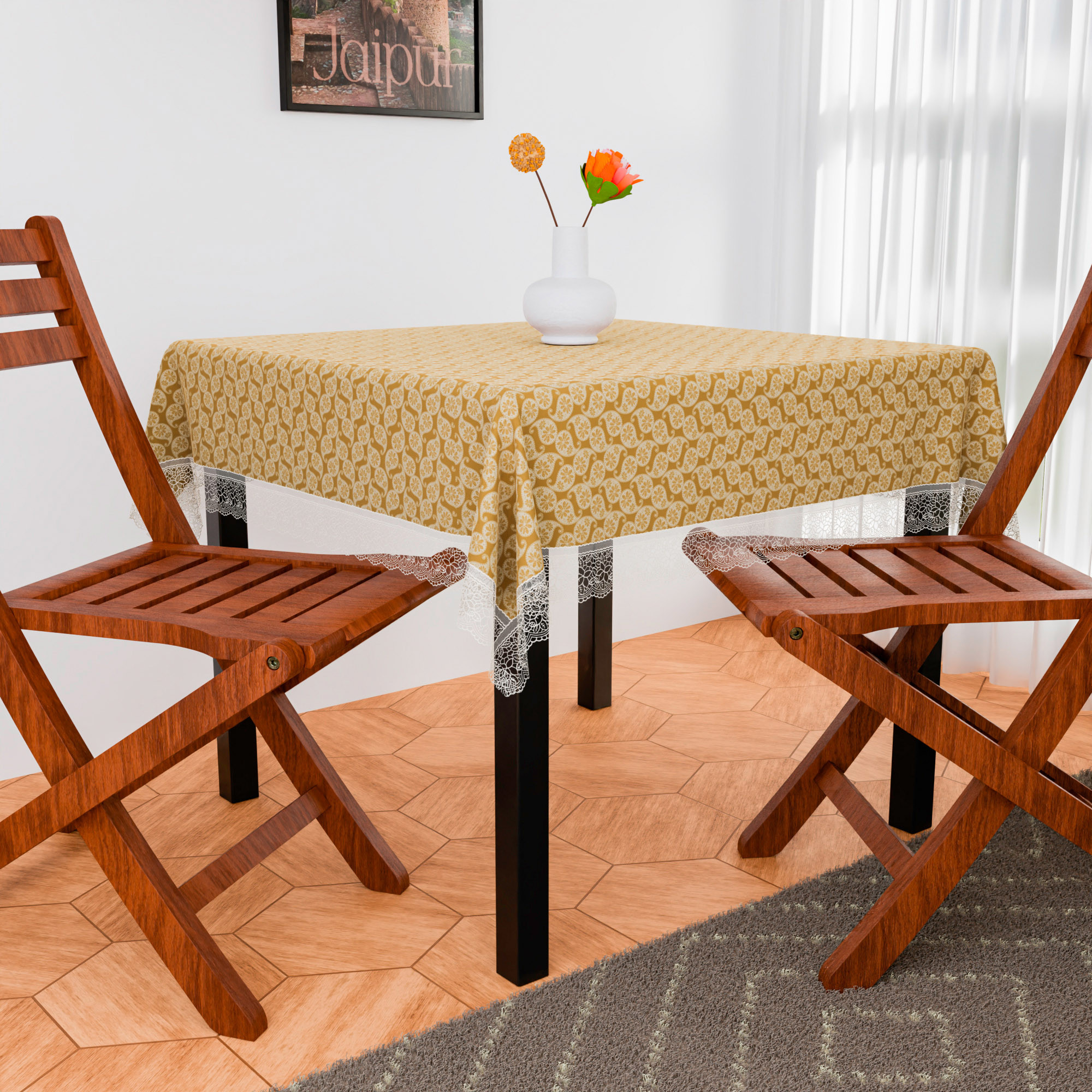 Kuber Industries Table Cover | Dining Table Cover | Center Table Cover | Reversable Table Cover for Kitchen Table | Carry Square Table Cover for Hall Décor | 48x48 Inch | Golden