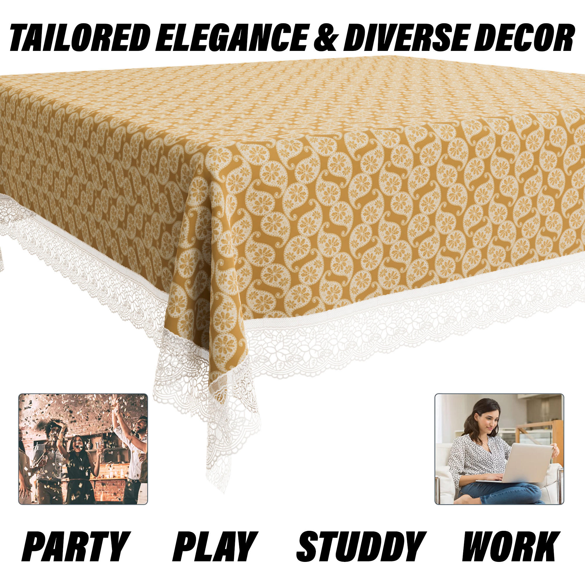 Kuber Industries Table Cover | Dining Table Cover | Center Table Cover | Reversable Table Cover for Kitchen Table | Carry Square Table Cover for Hall Décor | 48x48 Inch | Golden