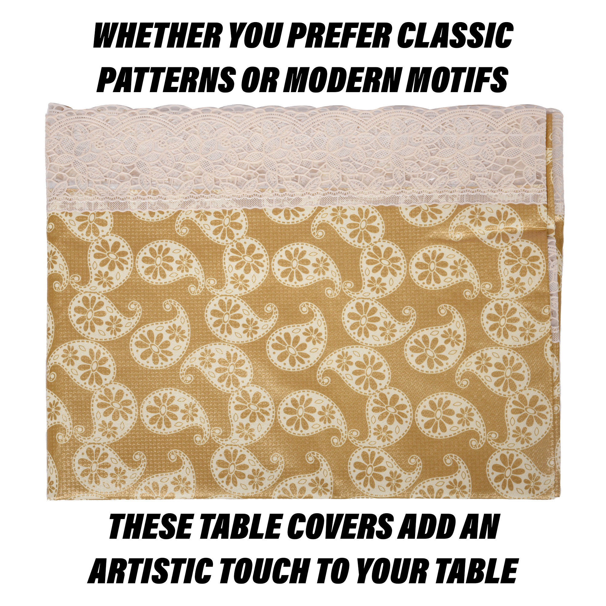 Kuber Industries Table Cover | Dining Table Cover | Center Table Cover | Reversable Table Cover for Kitchen Table | Carry Square Table Cover for Hall Décor | 48x48 Inch | Golden