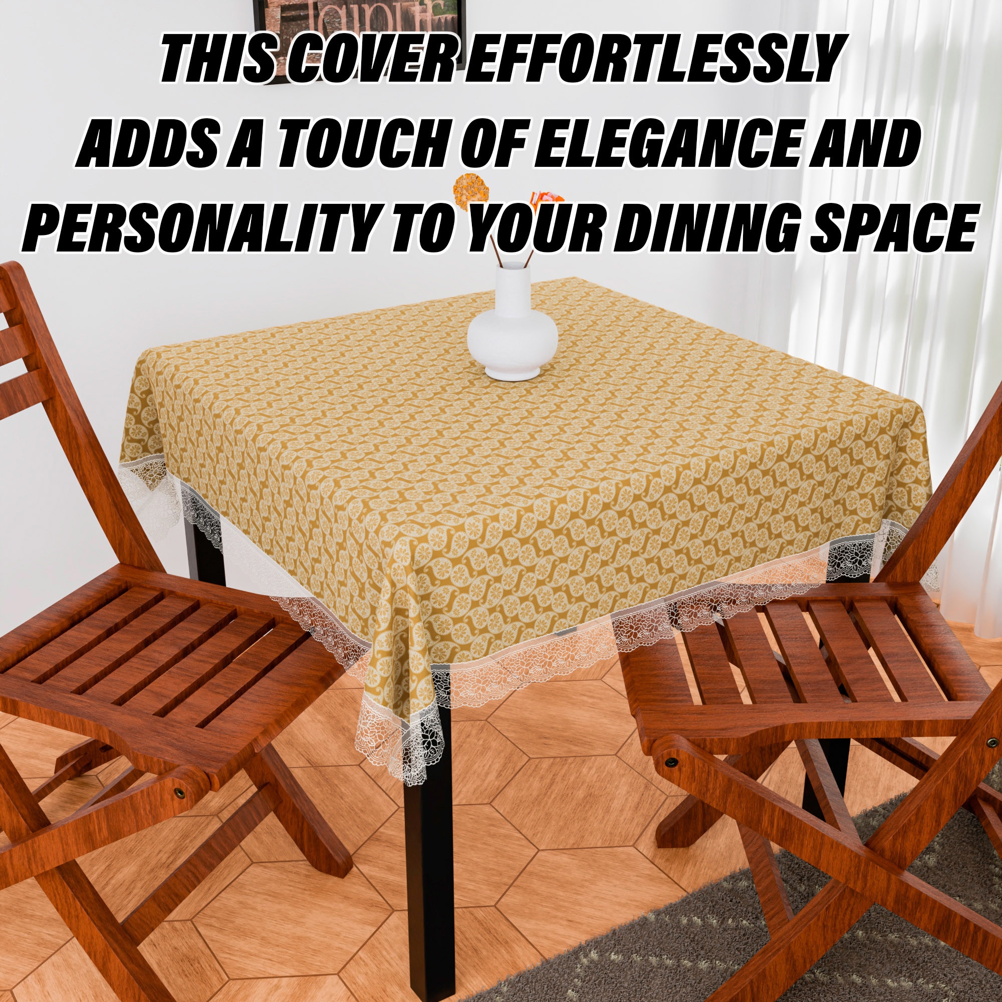 Kuber Industries Table Cover | Dining Table Cover | Center Table Cover | Reversable Table Cover for Kitchen Table | Carry Square Table Cover for Hall Décor | 48x48 Inch | Golden