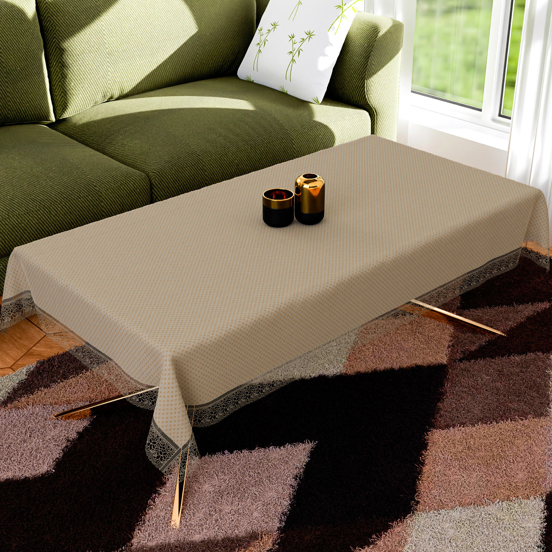 Kuber Industries Table Cover | Dining Table Cover | Center Table Cover | Reversable Table Cover for Kitchen Table | Dot Design Table Cover for Hall Décor | 42x70 Inch | Golden