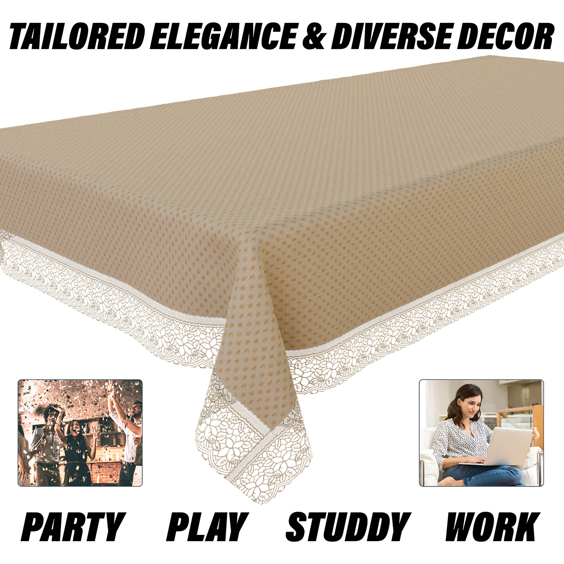 Kuber Industries Table Cover | Dining Table Cover | Center Table Cover | Reversable Table Cover for Kitchen Table | Dot Design Table Cover for Hall Décor | 42x70 Inch | Golden