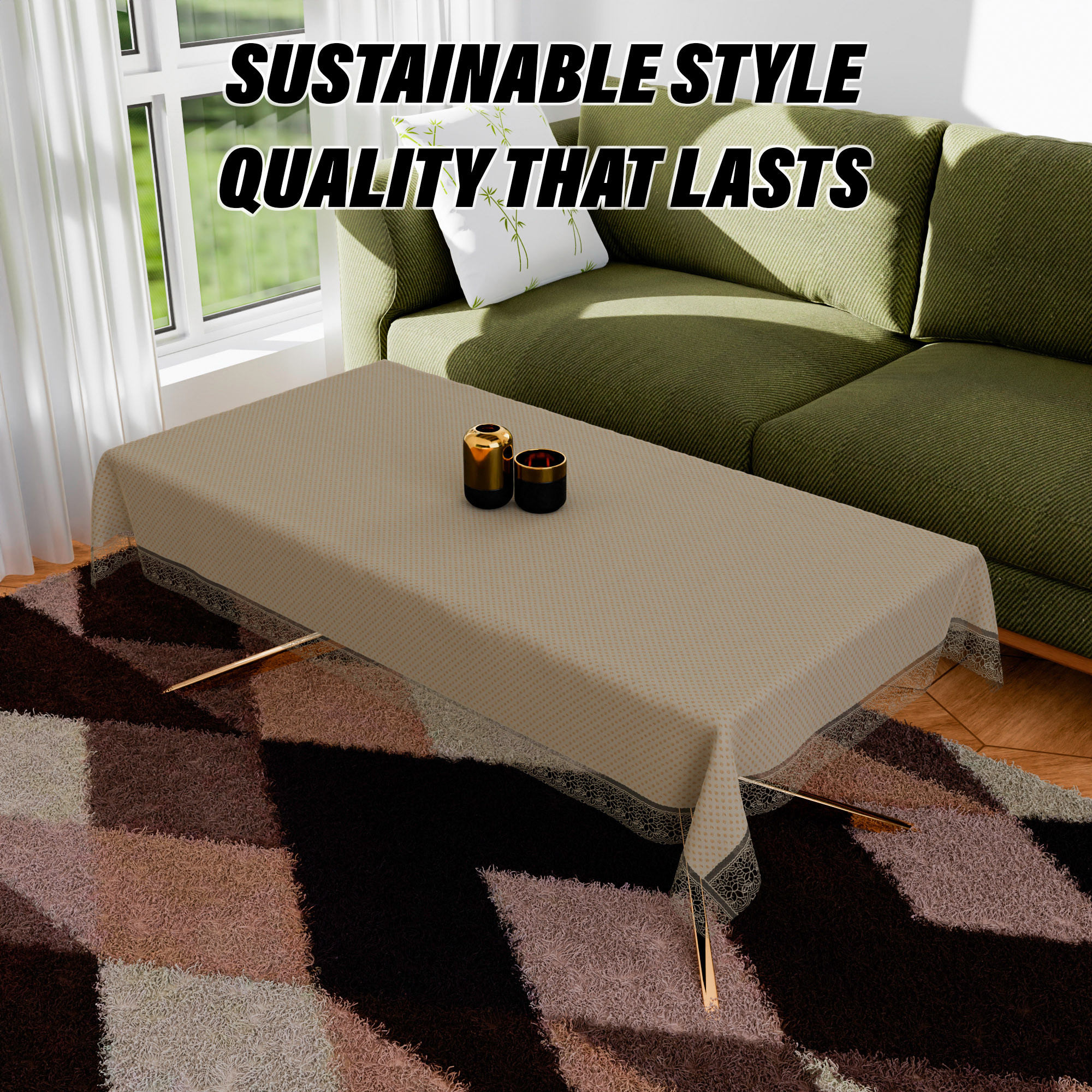 Kuber Industries Table Cover | Dining Table Cover | Center Table Cover | Reversable Table Cover for Kitchen Table | Dot Design Table Cover for Hall Décor | 42x70 Inch | Golden