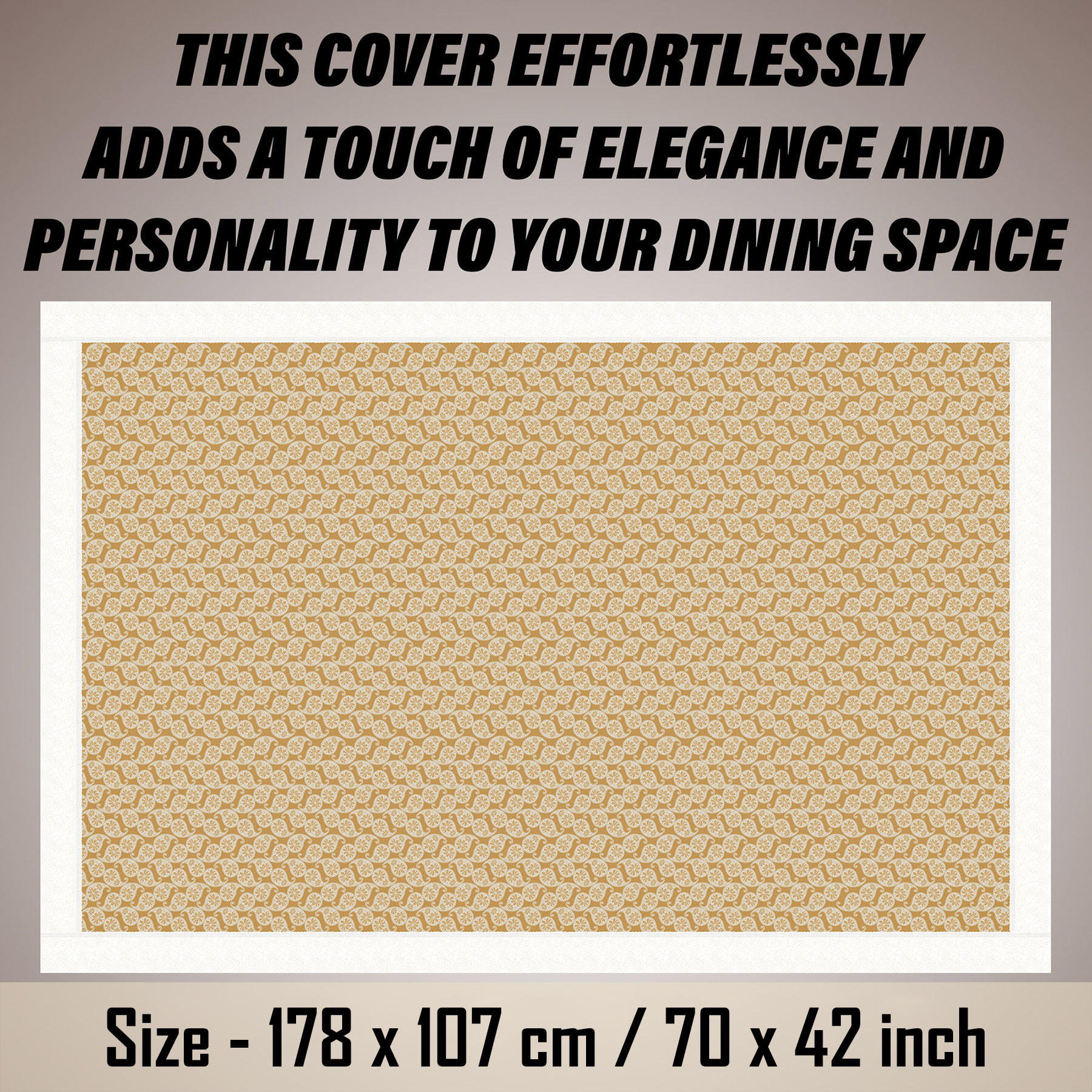 Kuber Industries Table Cover | Dining Table Cover | Center Table Cover | Reversable Table Cover for Kitchen Table | Carry Design Table Cover for Hall Décor | 42x70 Inch | Golden