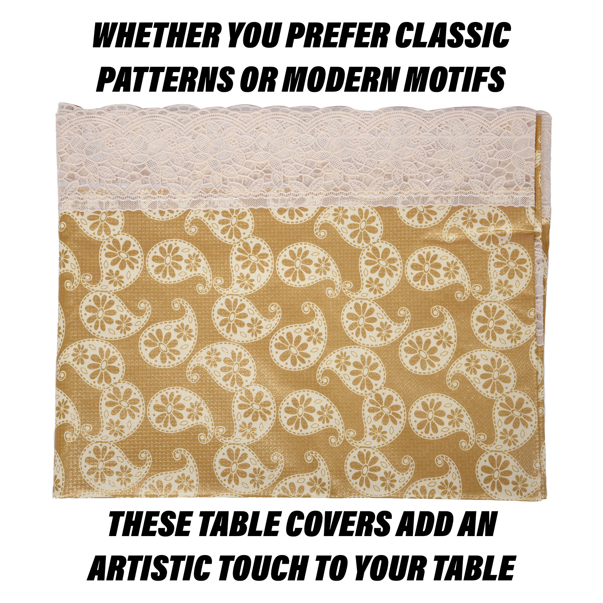 Kuber Industries Table Cover | Dining Table Cover | Center Table Cover | Reversable Table Cover for Kitchen Table | Carry Design Table Cover for Hall Décor | 42x70 Inch | Golden