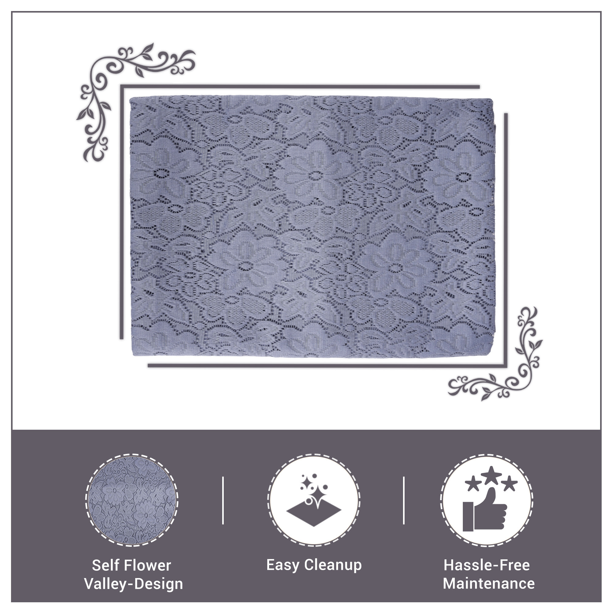 Kuber Industries Table Cover  Net Tabletop Cover  Table Linen Cover  Table Cloth Cover  Table Cover for Kitchen  Table Cover for Hall Dcor  Self Flower Valley-Design  45x70 Inch  Gray