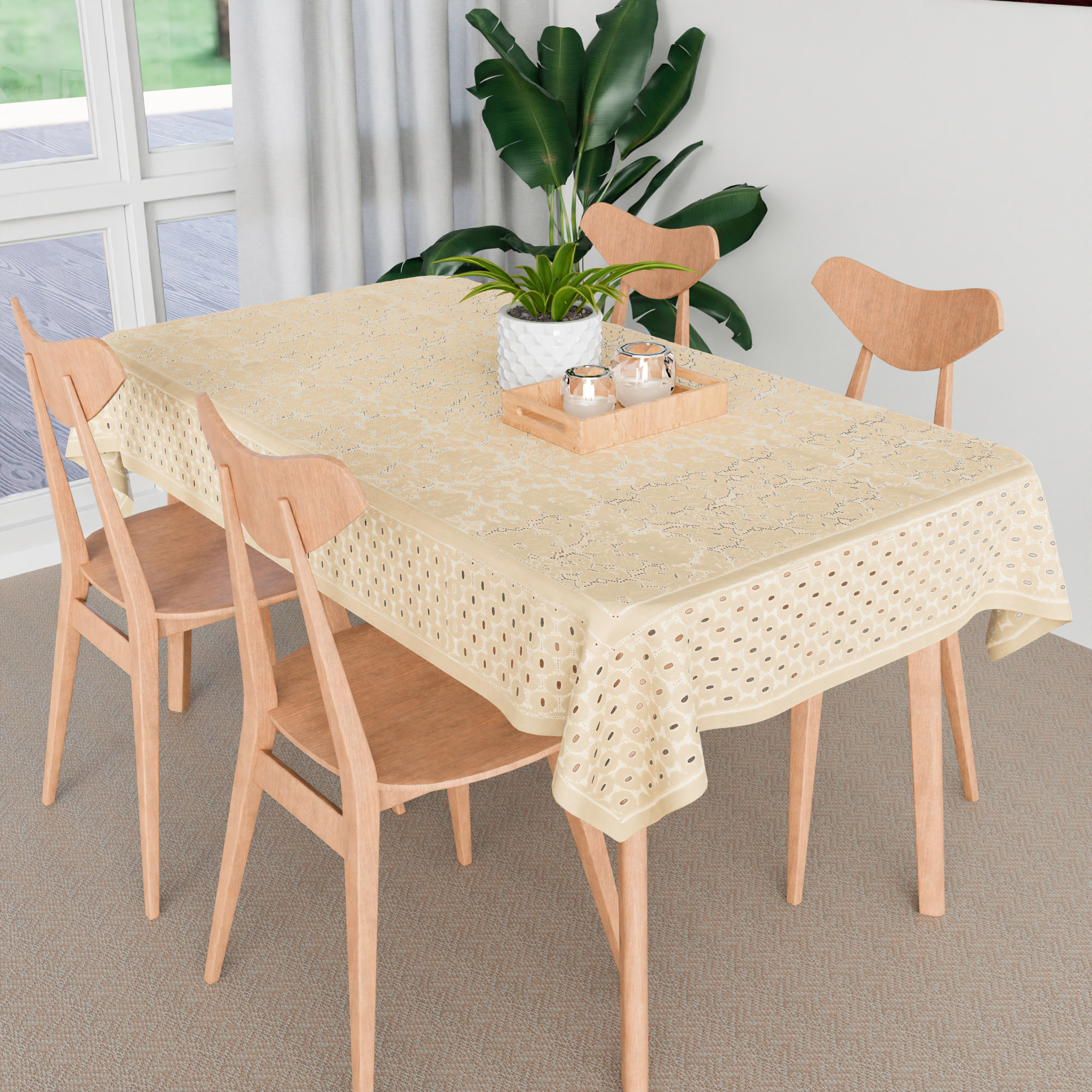 Kuber Industries Table Cover  Net Tabletop Cover  Table Linen Cover  Table Cloth Cover  Table Cover for Kitchen  Table Cover for Hall Dcor  Self Flower Valley-Design  45x70 Inch  Cream