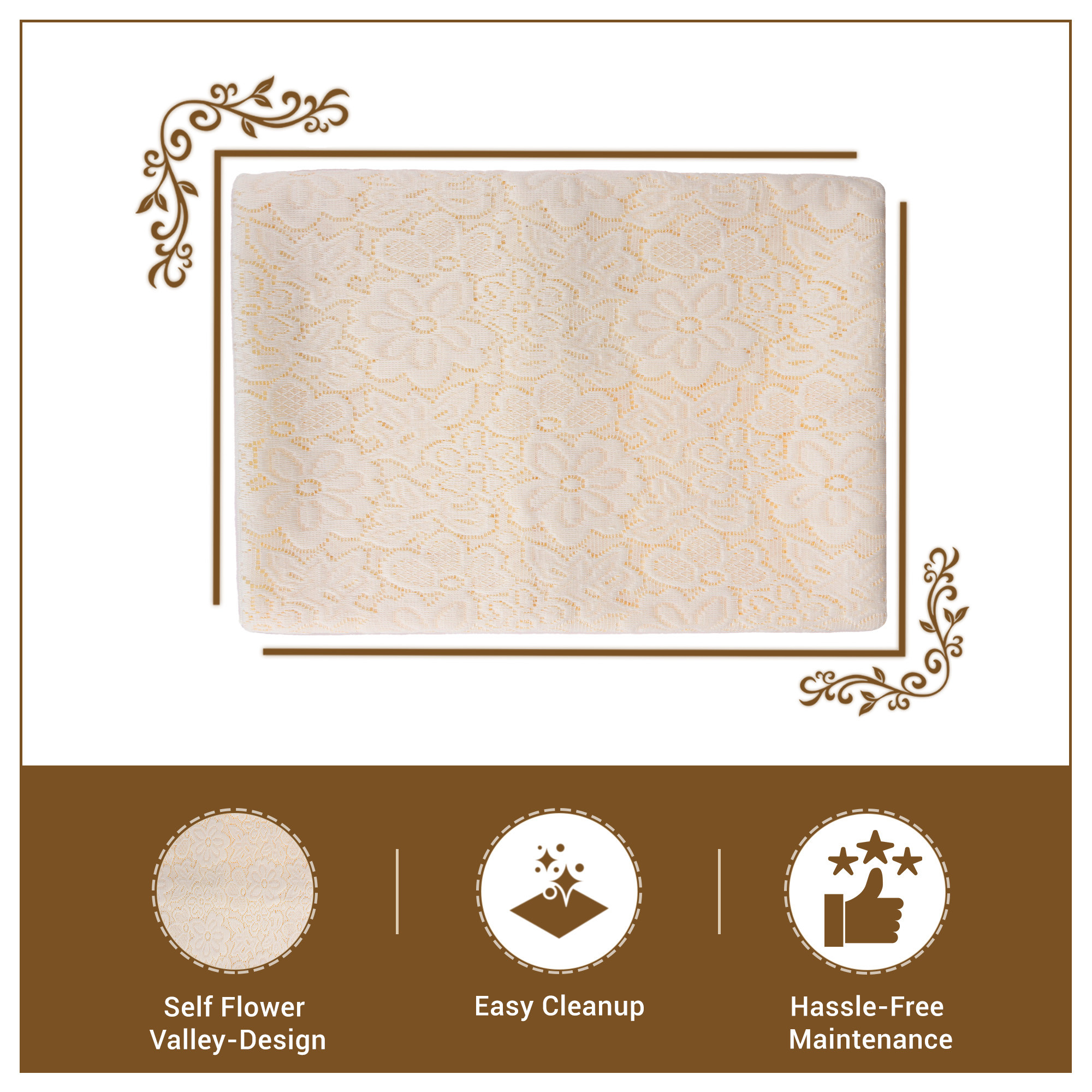 Kuber Industries Table Cover  Net Tabletop Cover  Table Linen Cover  Table Cloth Cover  Table Cover for Kitchen  Table Cover for Hall Dcor  Self Flower Valley-Design  45x70 Inch  Cream